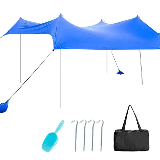 10 x 10 Feet Large Beach Sunshade Beach Tent Canopy with Sandbags-Blue