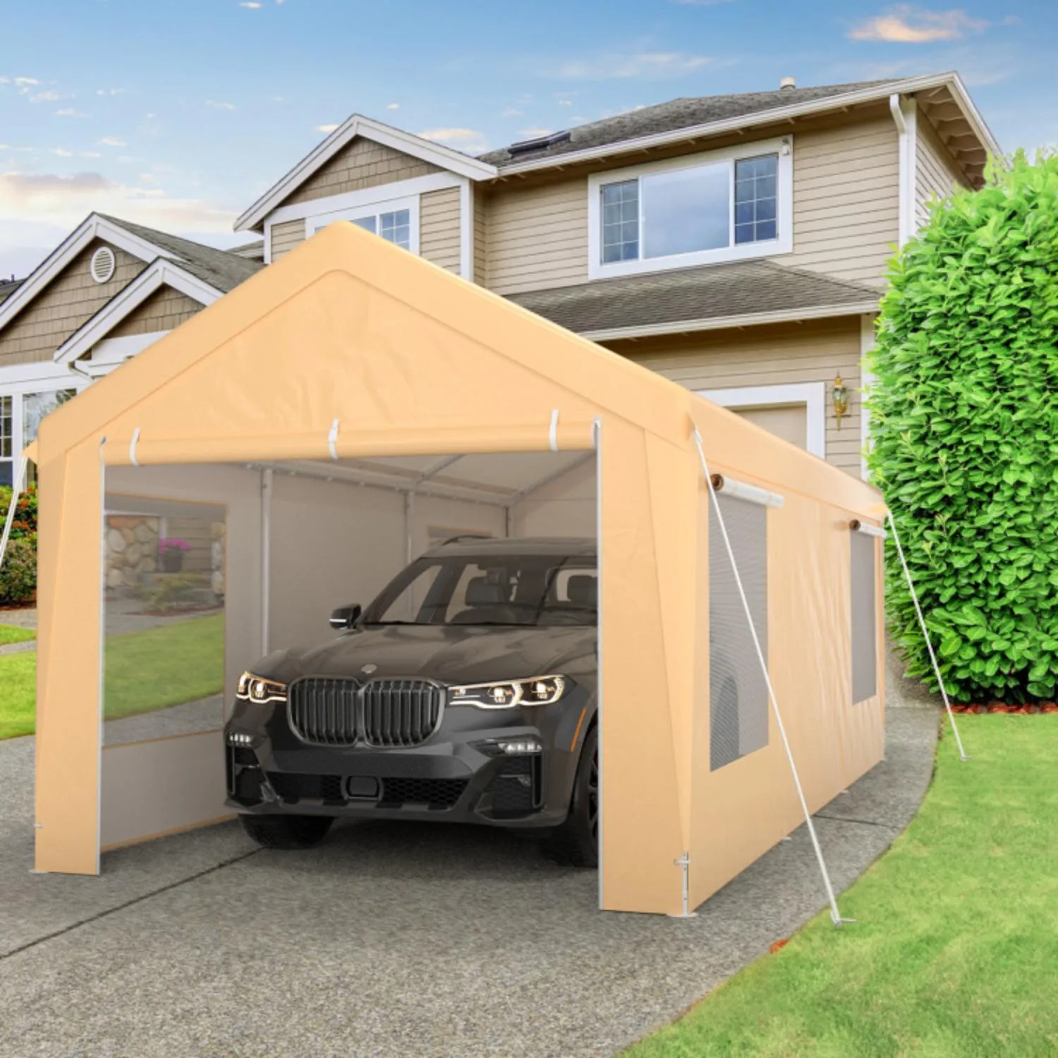 10 x 20 Feet Heavy-Duty Steel Portable Carport Car Canopy Shelter-Yellow