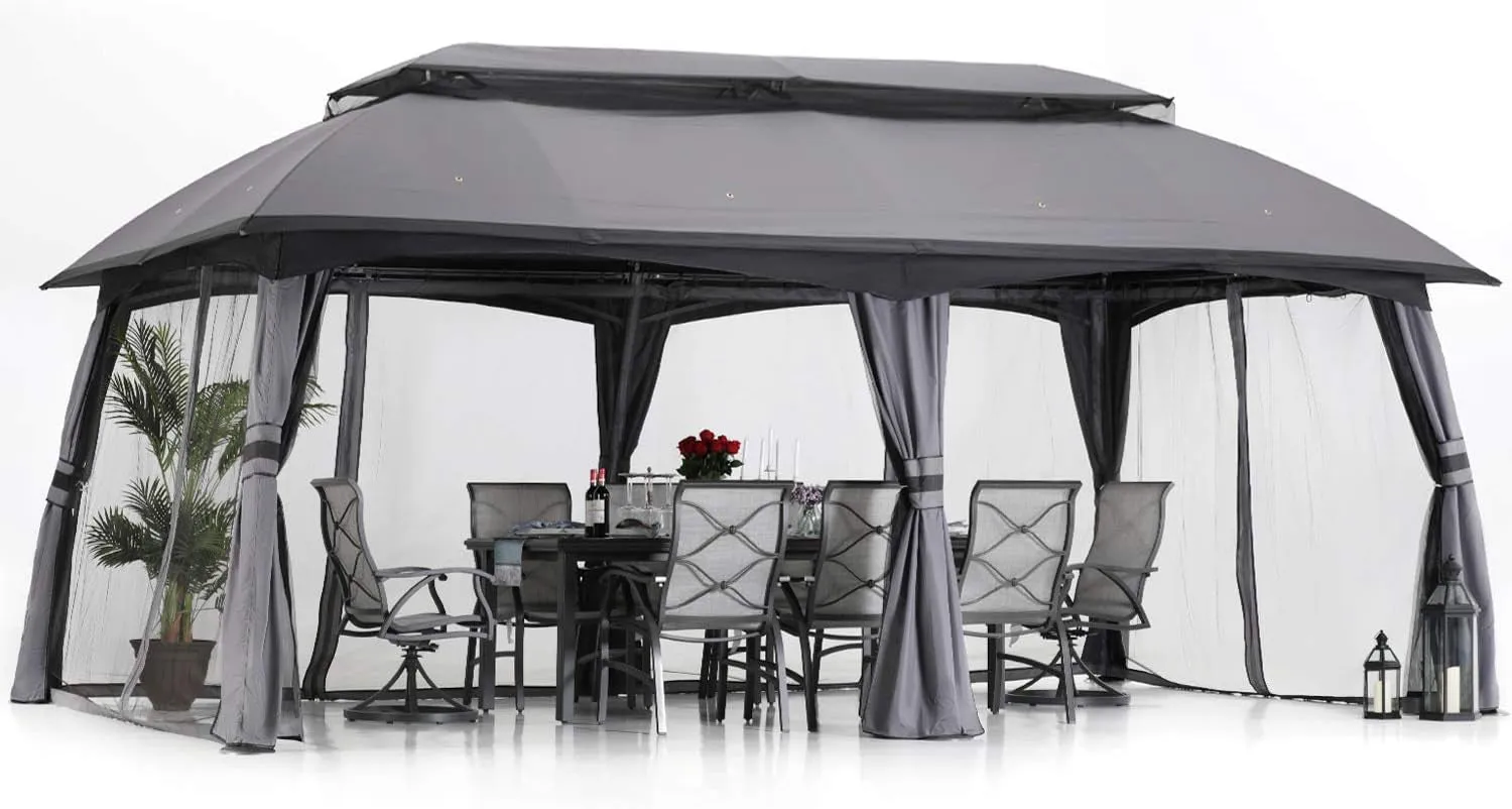 10X20 Outdoor Gazebo - Patio Gazebos with Mosquito Netting and Double Roof for Backyard, Garden or Lawn (Dark Grey)