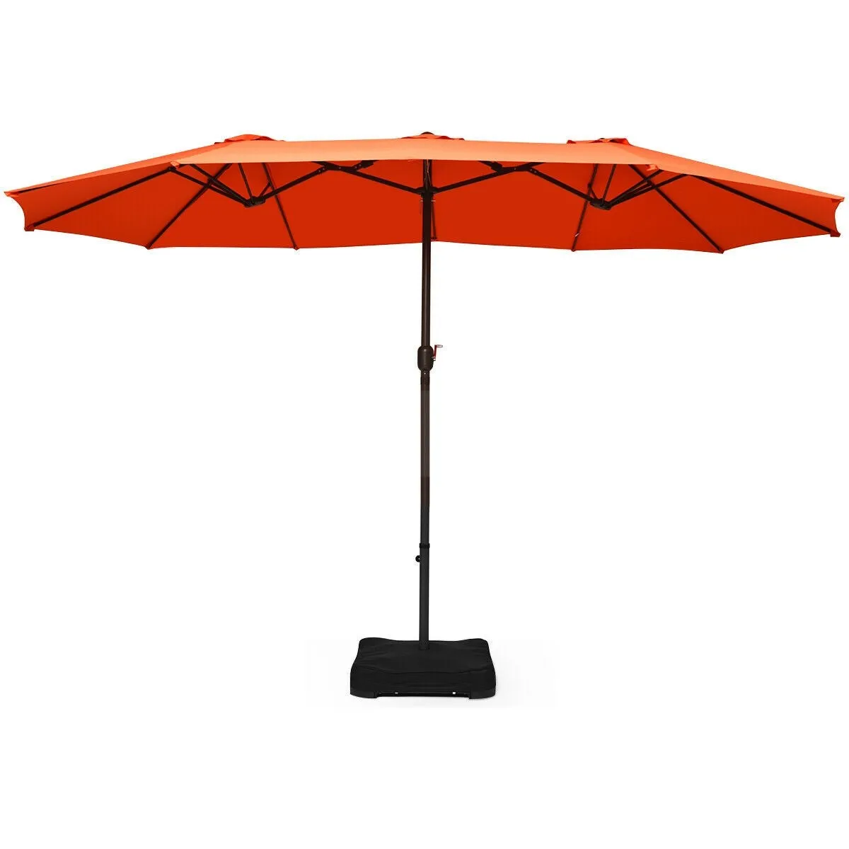 15 Ft. Extra Large Patio Double Sided Umbrella with Crank and Base - Orange