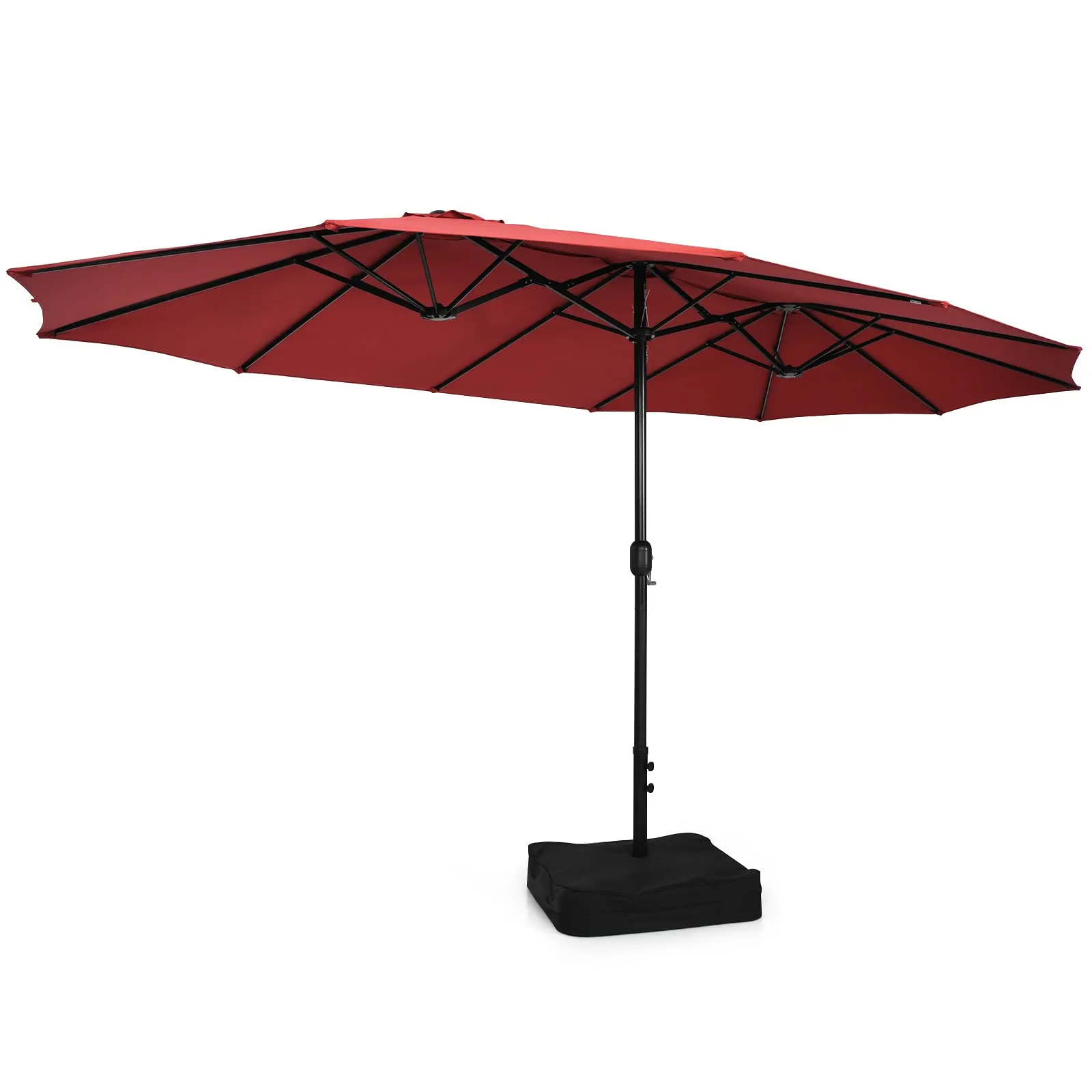 15FT Double-Sided Patio Umbrella with Base, Extra-Large Market Umbrella W/Crank System