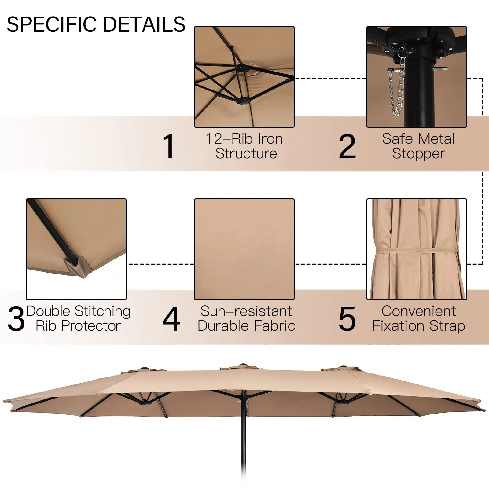 15FT Double-Sided Patio Umbrella with Base, Extra-Large Market Umbrella W/Crank System