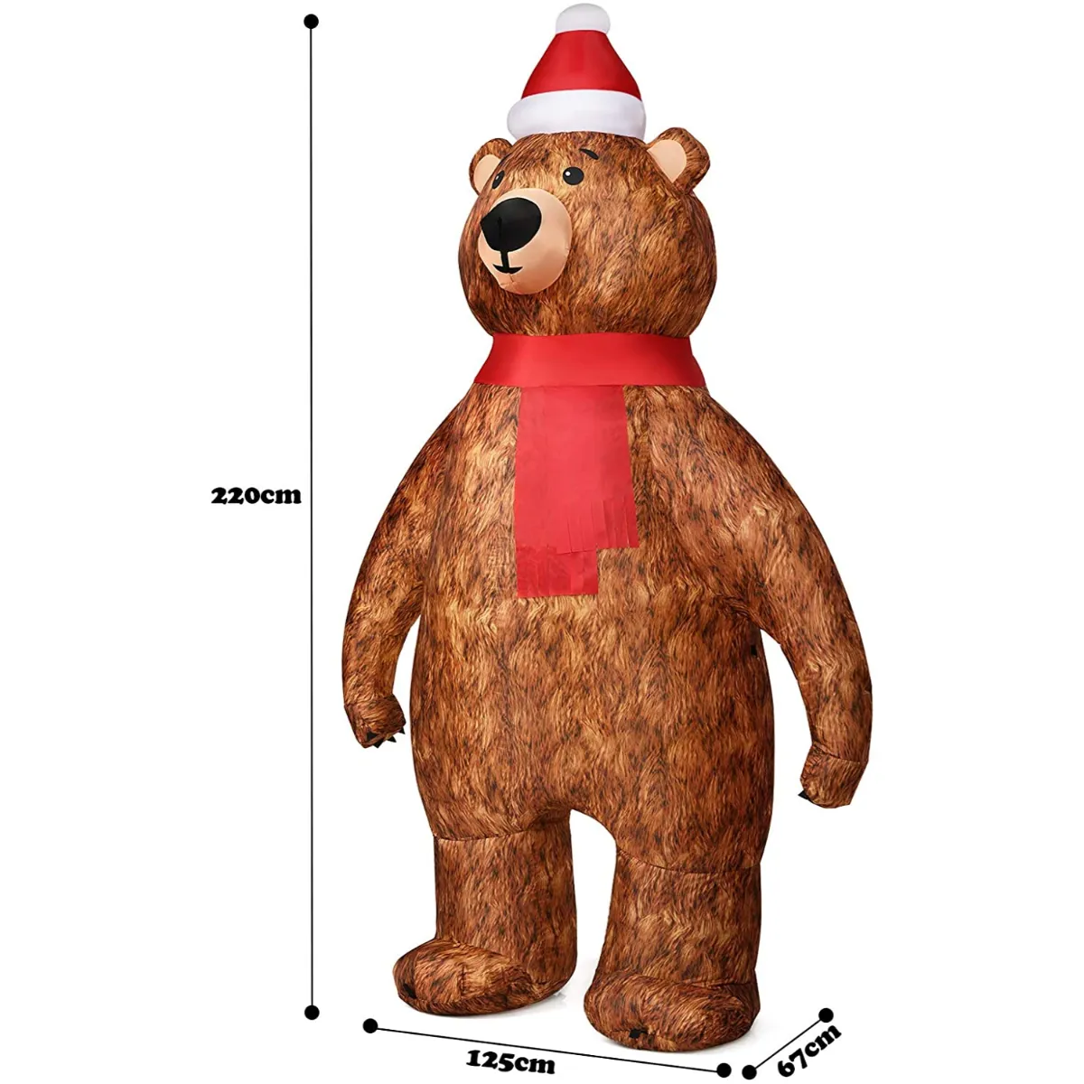 2.2M Inflatable LED Christmas Standing Bear with Santa Hat Scarf