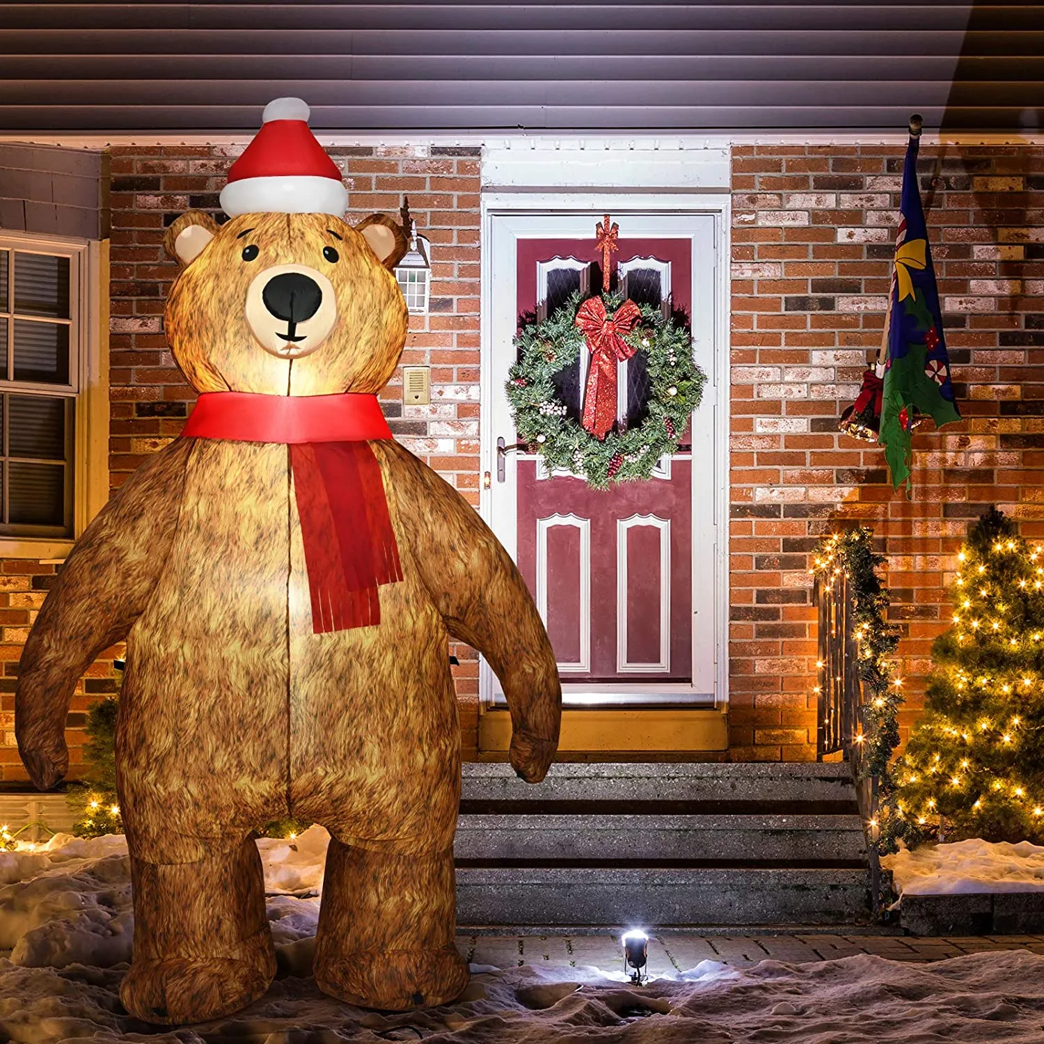 2.2M Inflatable LED Christmas Standing Bear with Santa Hat Scarf