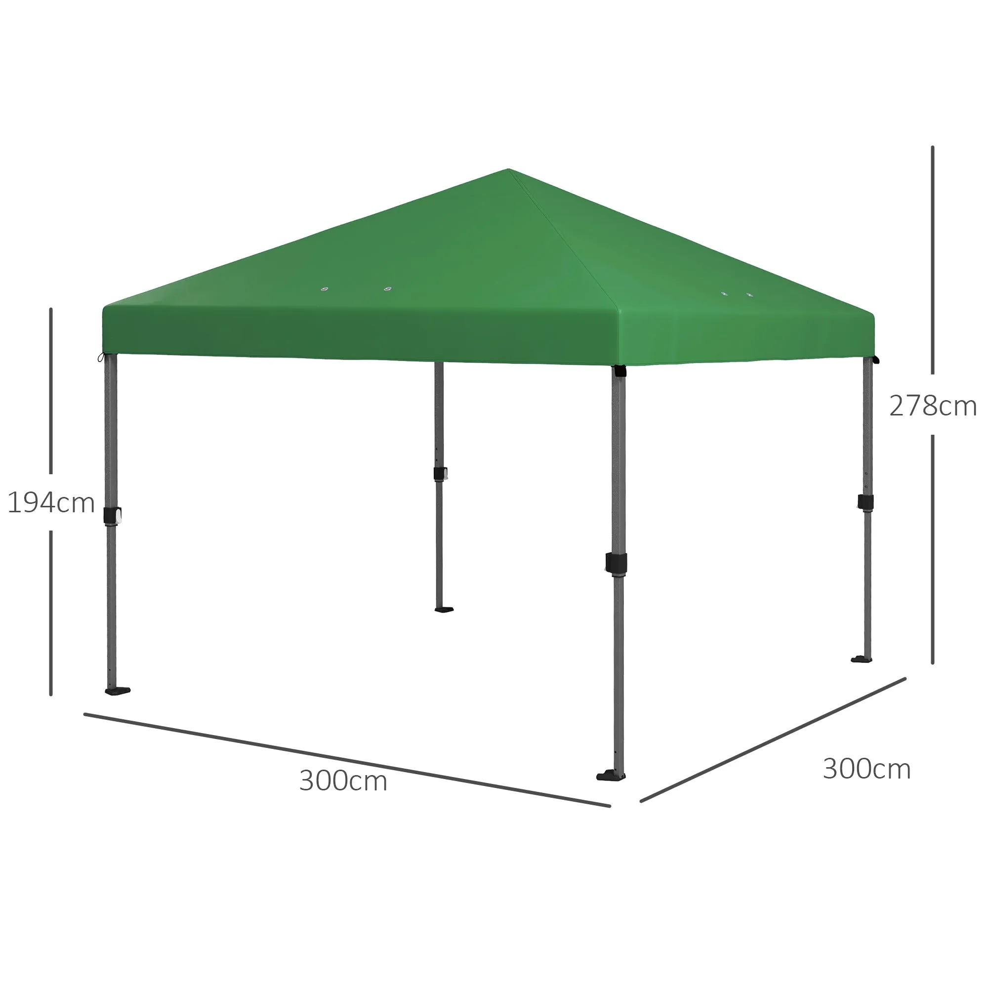 3 x 3(m) Pop Up Gazebo 1 Person Easy Pp Marquee Party Tent 1 Button Push Adjustable Straight Legs Instant Shelter - Green