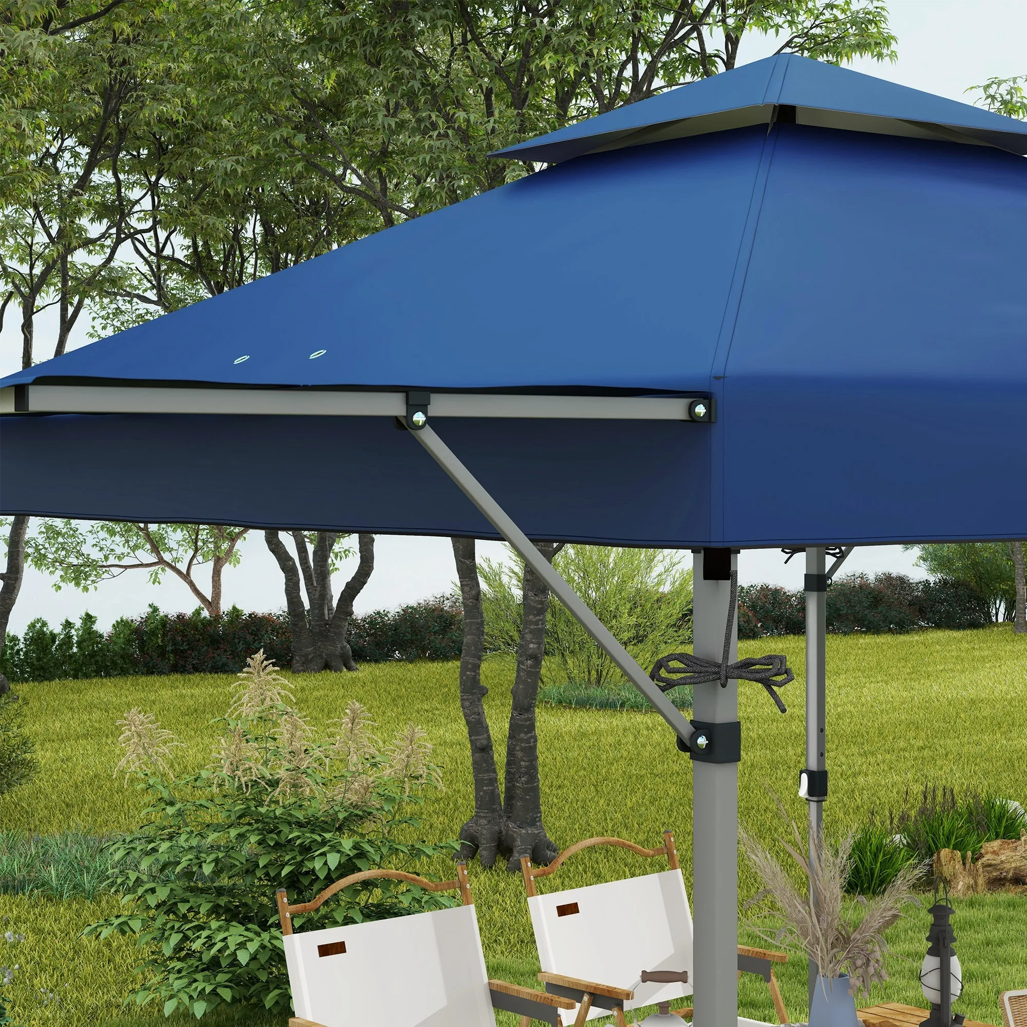 5 x 3(m) Pop Up Gazebo with Extend Dual Awnings, 1 Person Easy Up Marquee Party Tent With 1 Button Push Height Adjustable Instant Shelter - Blue