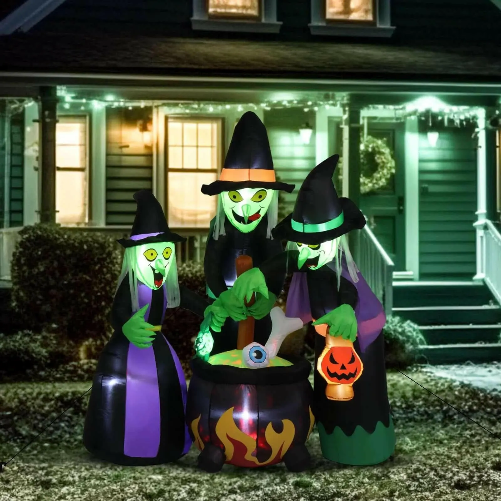 6 FT Halloween Inflatables Witches Outdoor Halloween Decoration W/ 5Pcs LED Lights