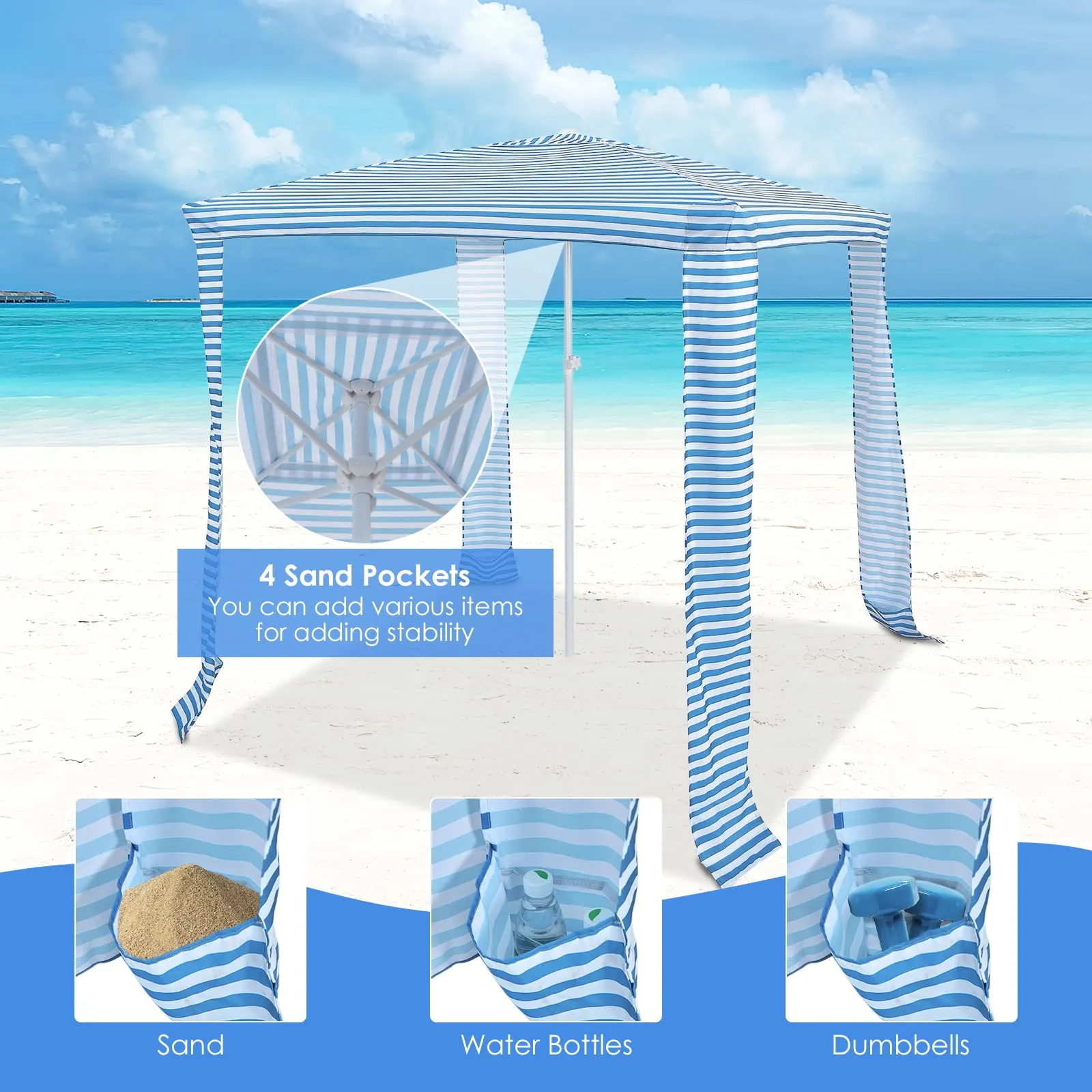 6.6' x 6.6' Foldable Beach Cabana, Easy Set-up Portable Beach Canopy w/ Carry Bag