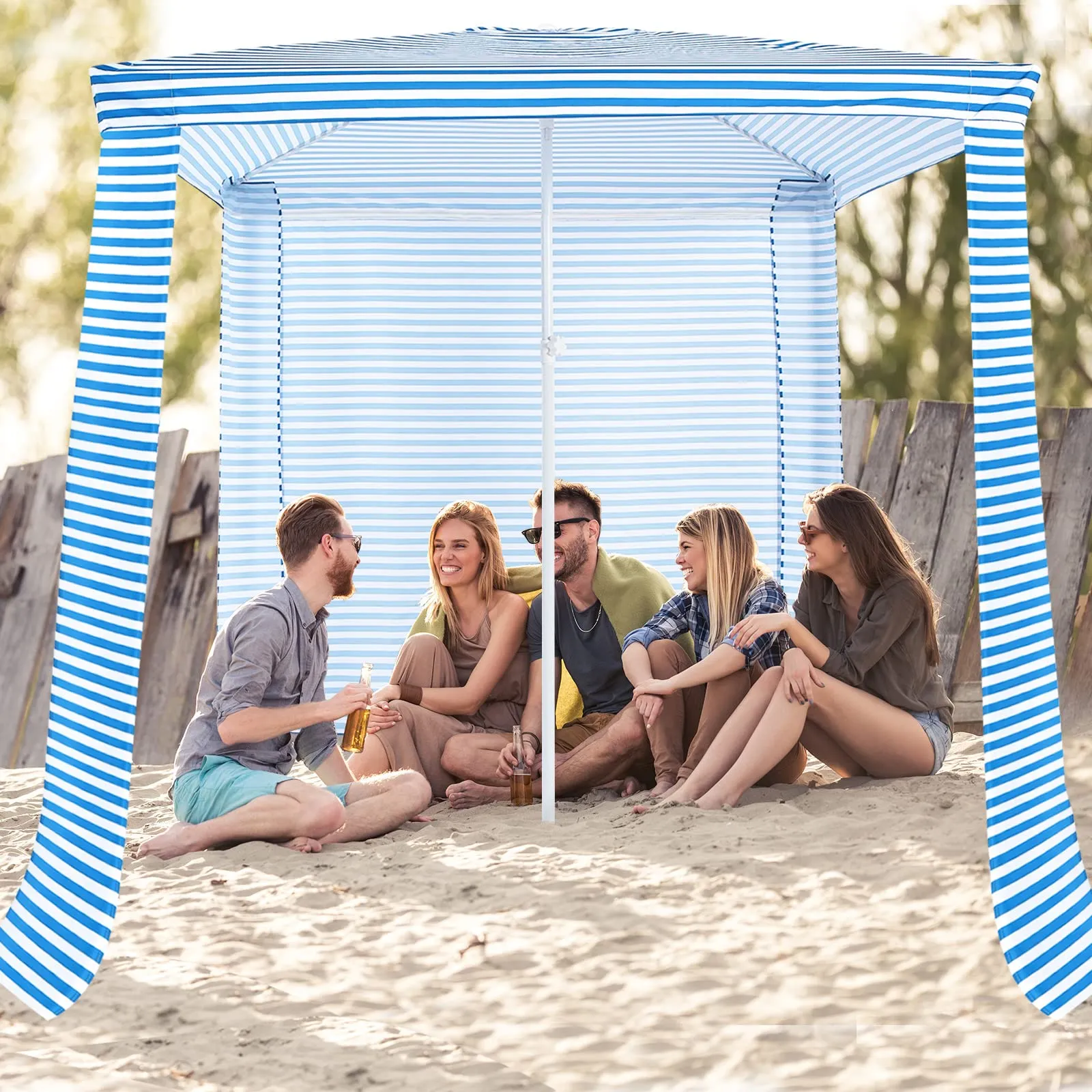 6.6' x 6.6' Foldable Beach Cabana, Easy Set-up Portable Beach Canopy w/ Carry Bag