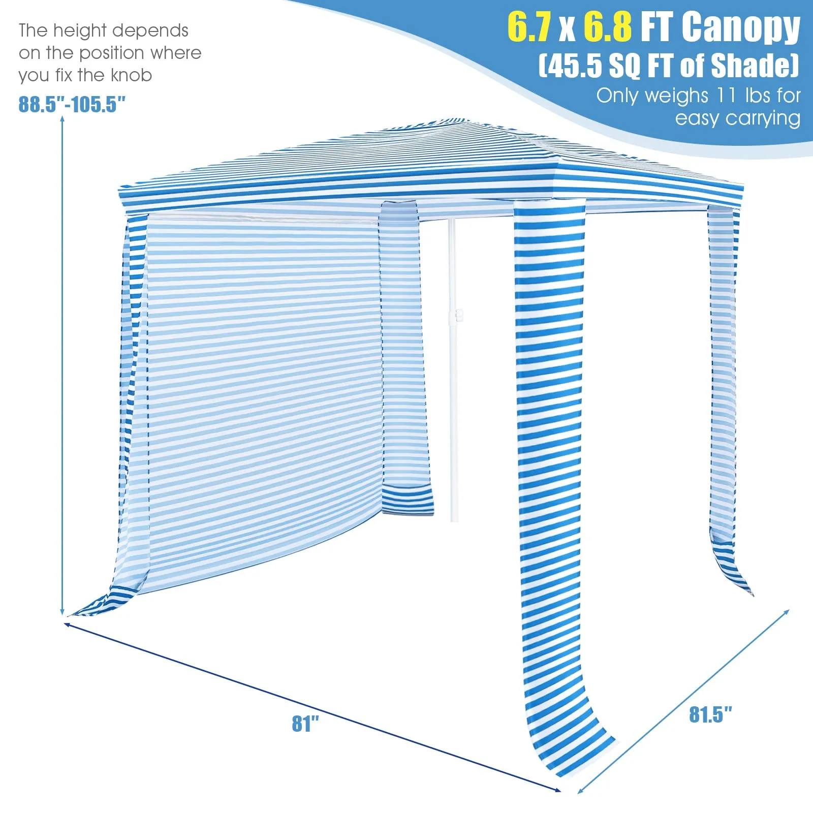 6.6' x 6.6' Foldable Beach Cabana, Easy Set-up Portable Beach Canopy w/ Carry Bag