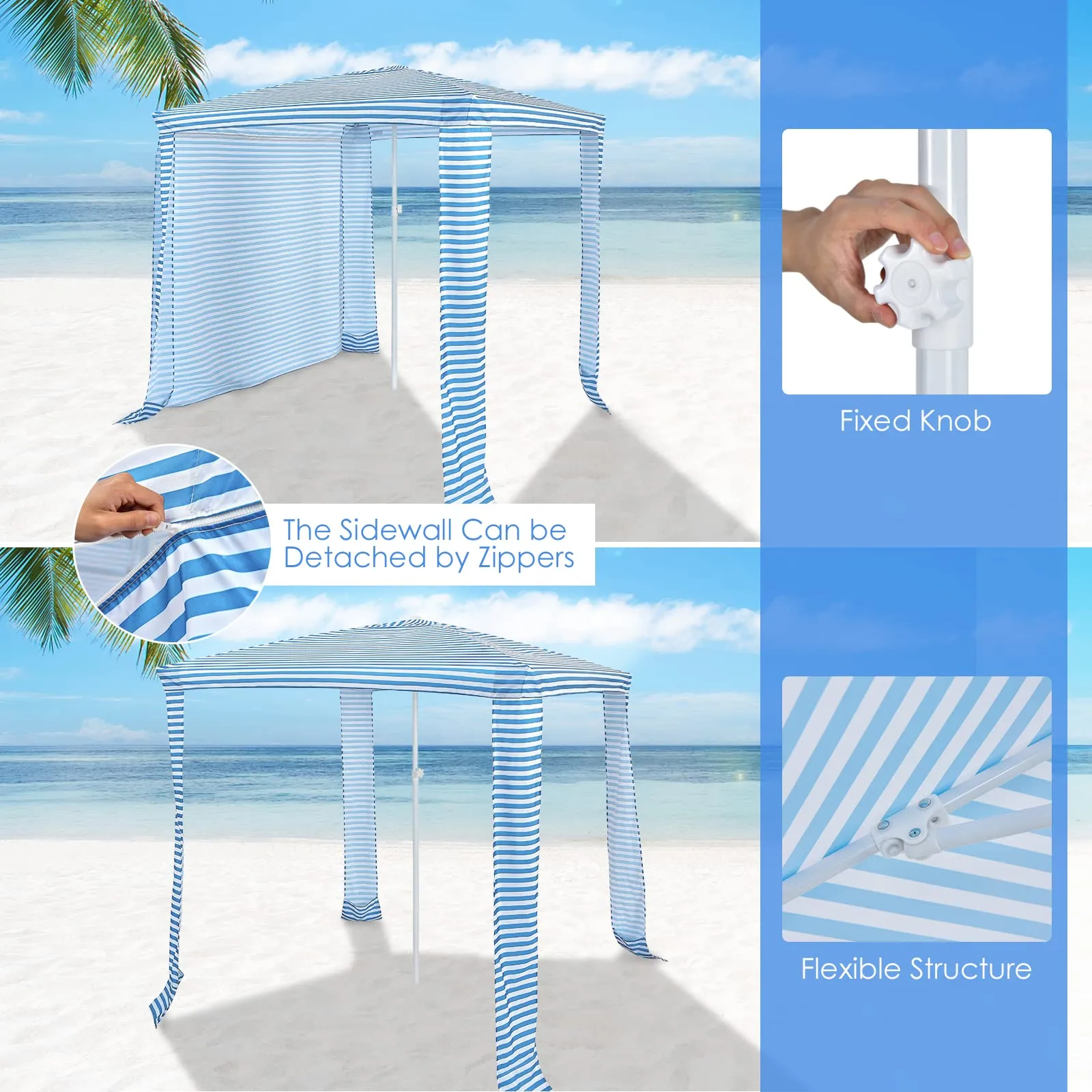 6.6' x 6.6' Foldable Beach Cabana, Easy Set-up Portable Beach Canopy w/ Carry Bag