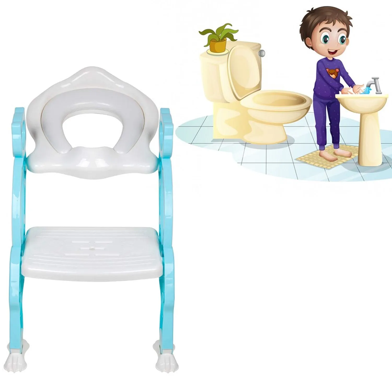 8492 2 In 1 Potty Training Toilet Seat with Step Stool Ladder for Boy and Girl Baby Toddler Kid Children’s Toilet Training Seat Chair with Soft Padded Seat and Sturdy Non-Slip Wide Step, Make Potty Easier For Your Kids (Multi-Color)