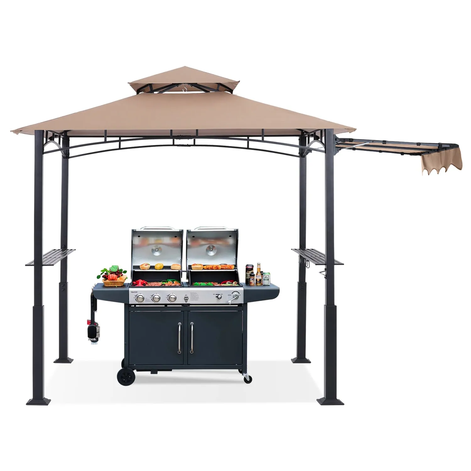 ABCCANOPY 8x5 Outdoor Grill Gazebo with Extra Awning BBQ Canopy with LED Lights