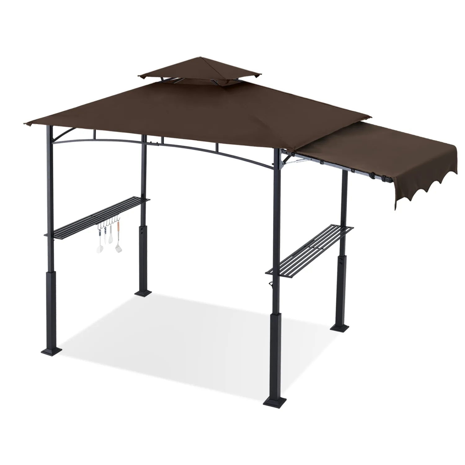 ABCCANOPY 8x5 Outdoor Grill Gazebo with Extra Awning BBQ Canopy with LED Lights