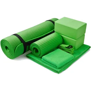 BalanceFrom 7pc Yoga Set with Mat, Stretch Strap & Knee Pad, Green (Open Box)