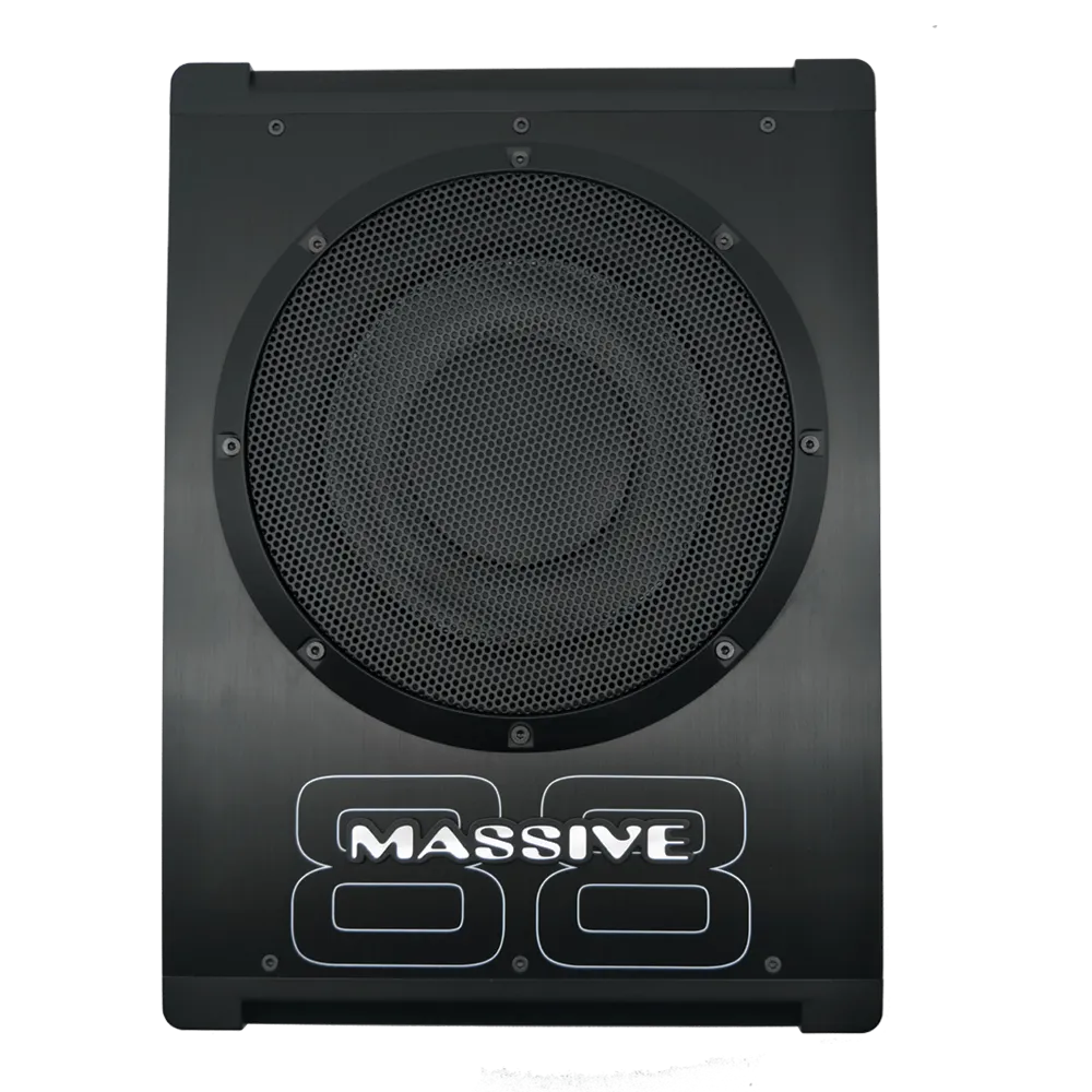 BOOM88 - 8" 200 Watts RMS Hideaway Under Seat Powered Subwoofer, Clip LED, Bass Boost, 180º Phase Shift