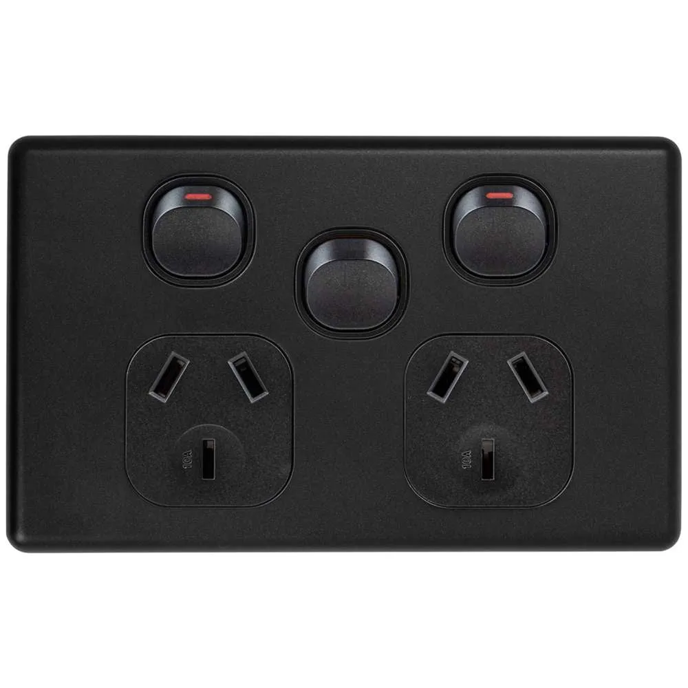 Classic Double GPO Extra Switch 10A Matt Black