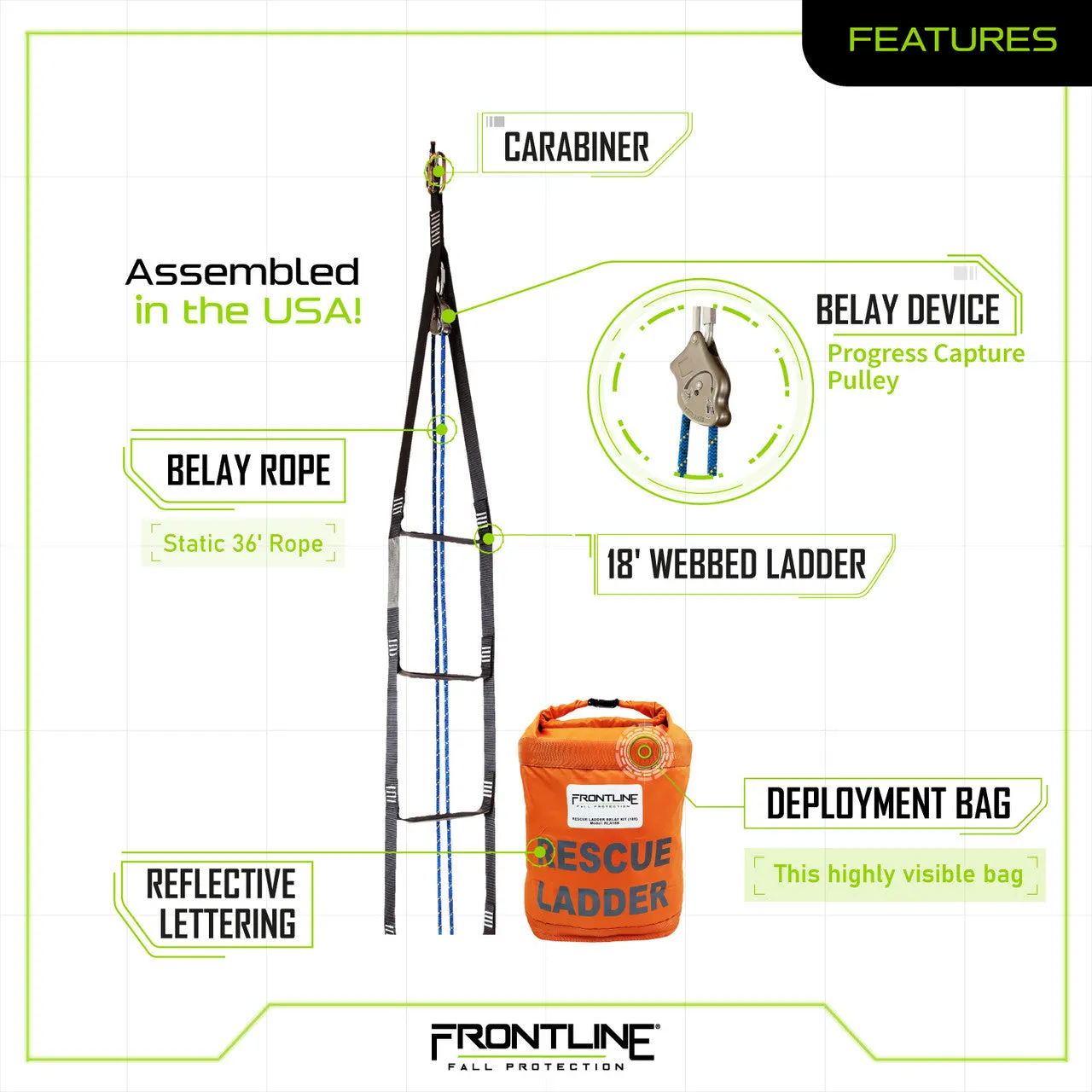 Frontline RLA18B Rescue 18' Ladder Kit with Pulley System