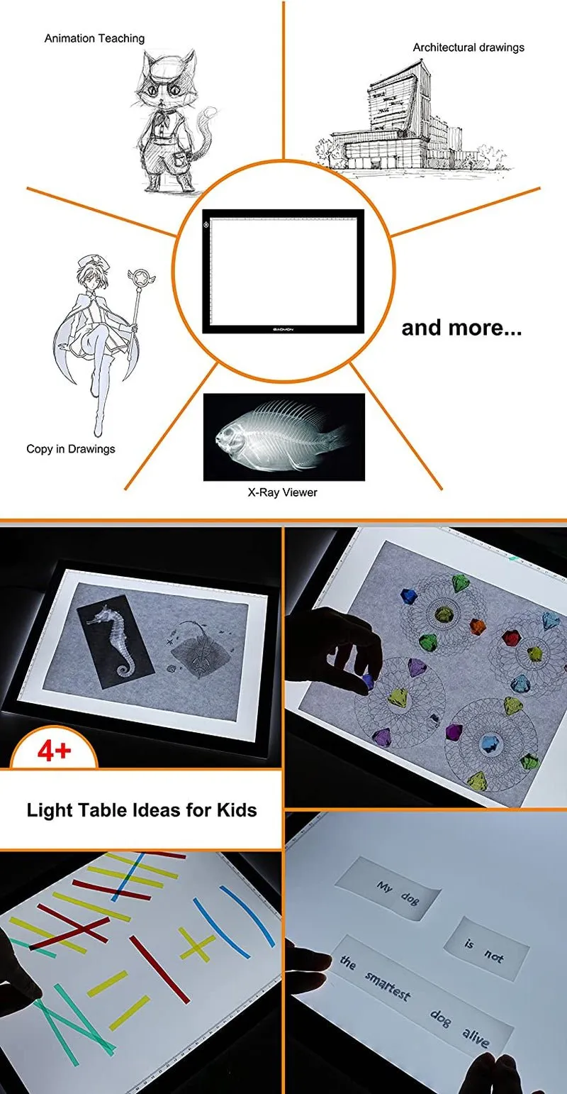 GAOMON B4 Size LED Light Box 5MM Ultrathin Light Pad USB Art Tracing Board for Sketch and Copy - GB4