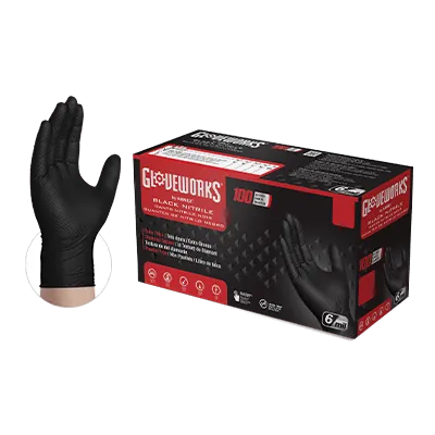 Gloveworks RDT Black Nitrile PF Ind XX-Large Gloves (XX-Large, Black)