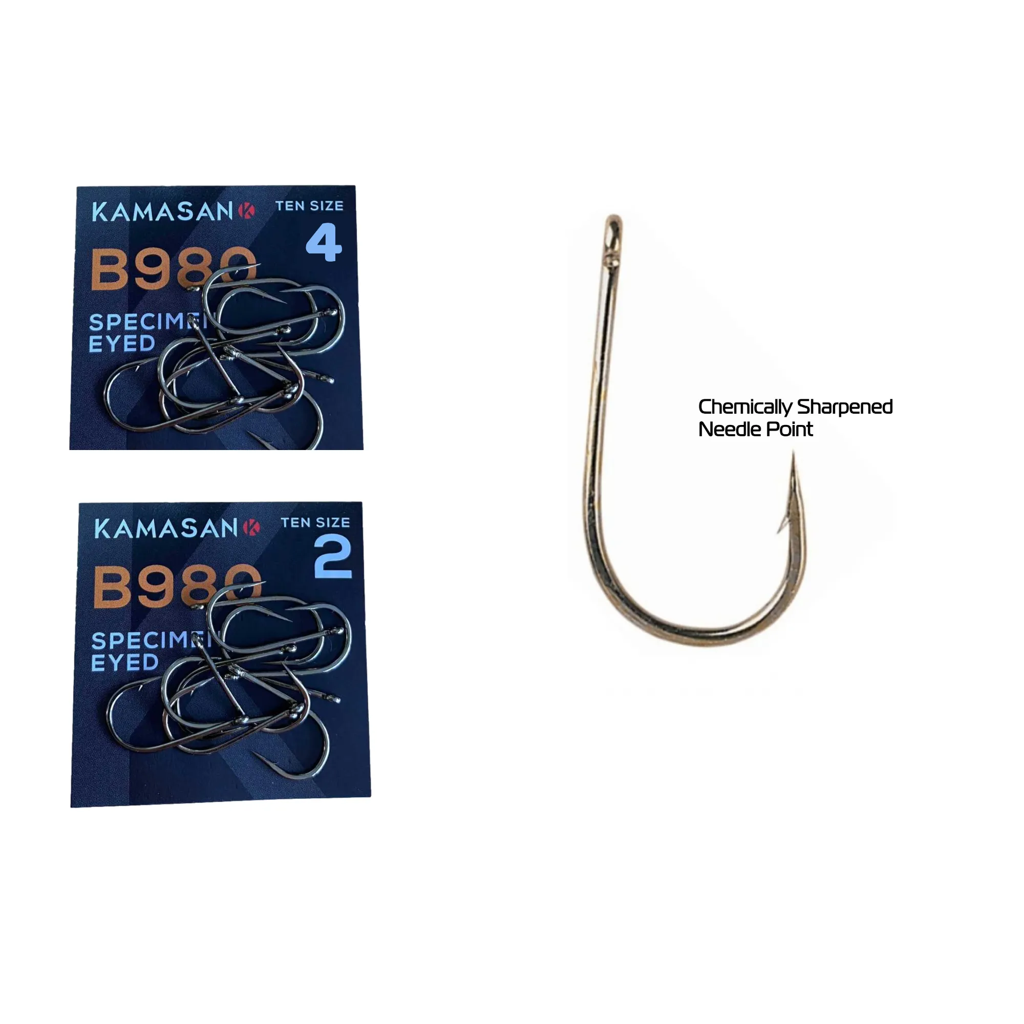 Kamasan Specimen Eyed B980 Barbed Hooks - Precision and Strength for Serious Anglers