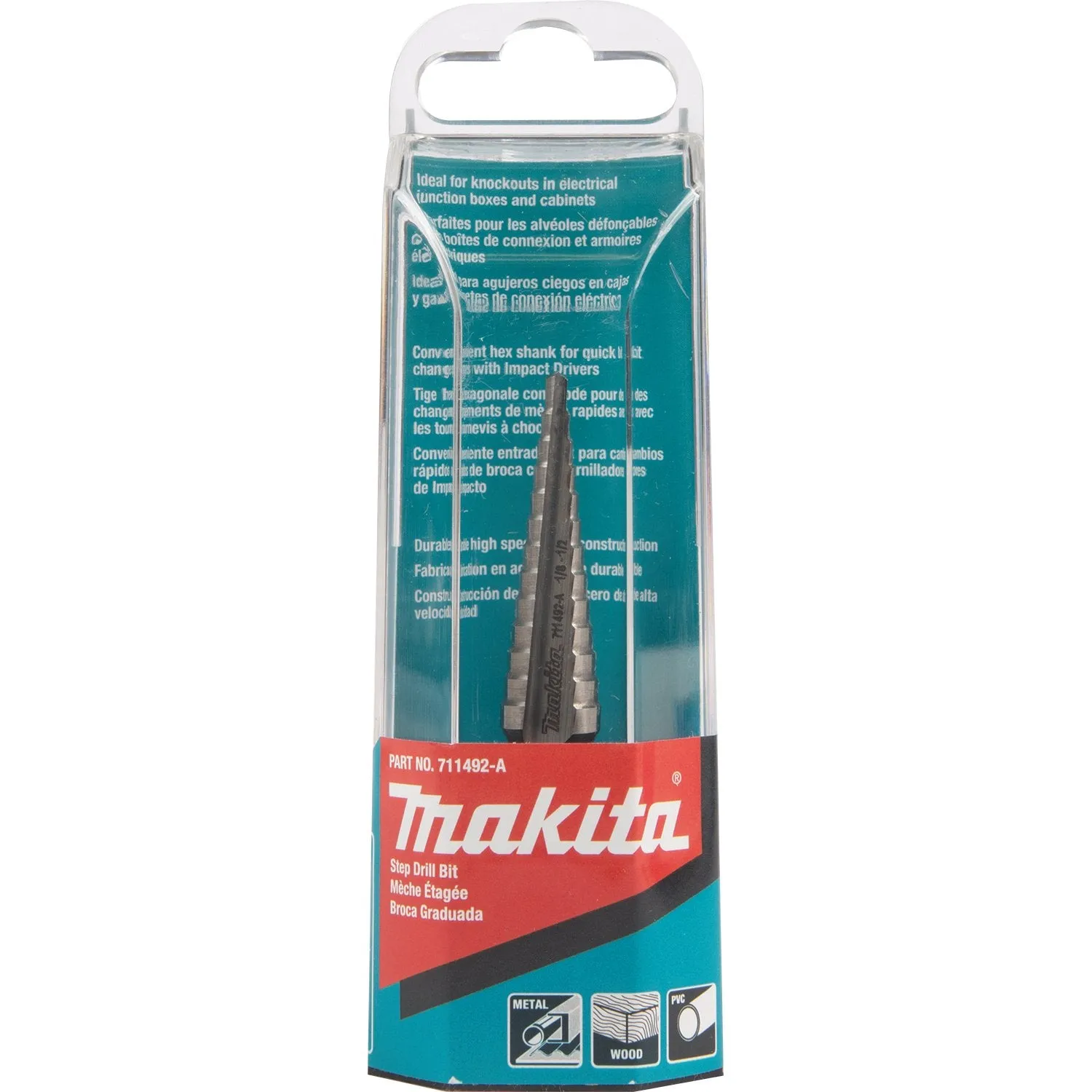 Makita (711492-A) 1/8" - 1/2" H.S.S. Step Drill Bit, 1/4" Hex Shank