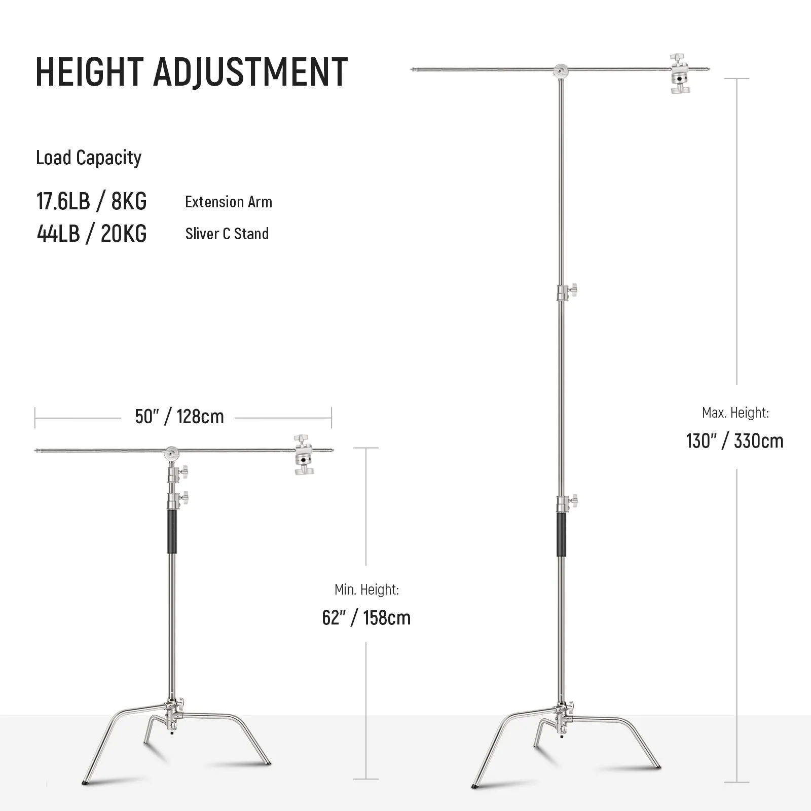 NEEWER Pro 330cm Stainless Steel C Stand with Boom Arm