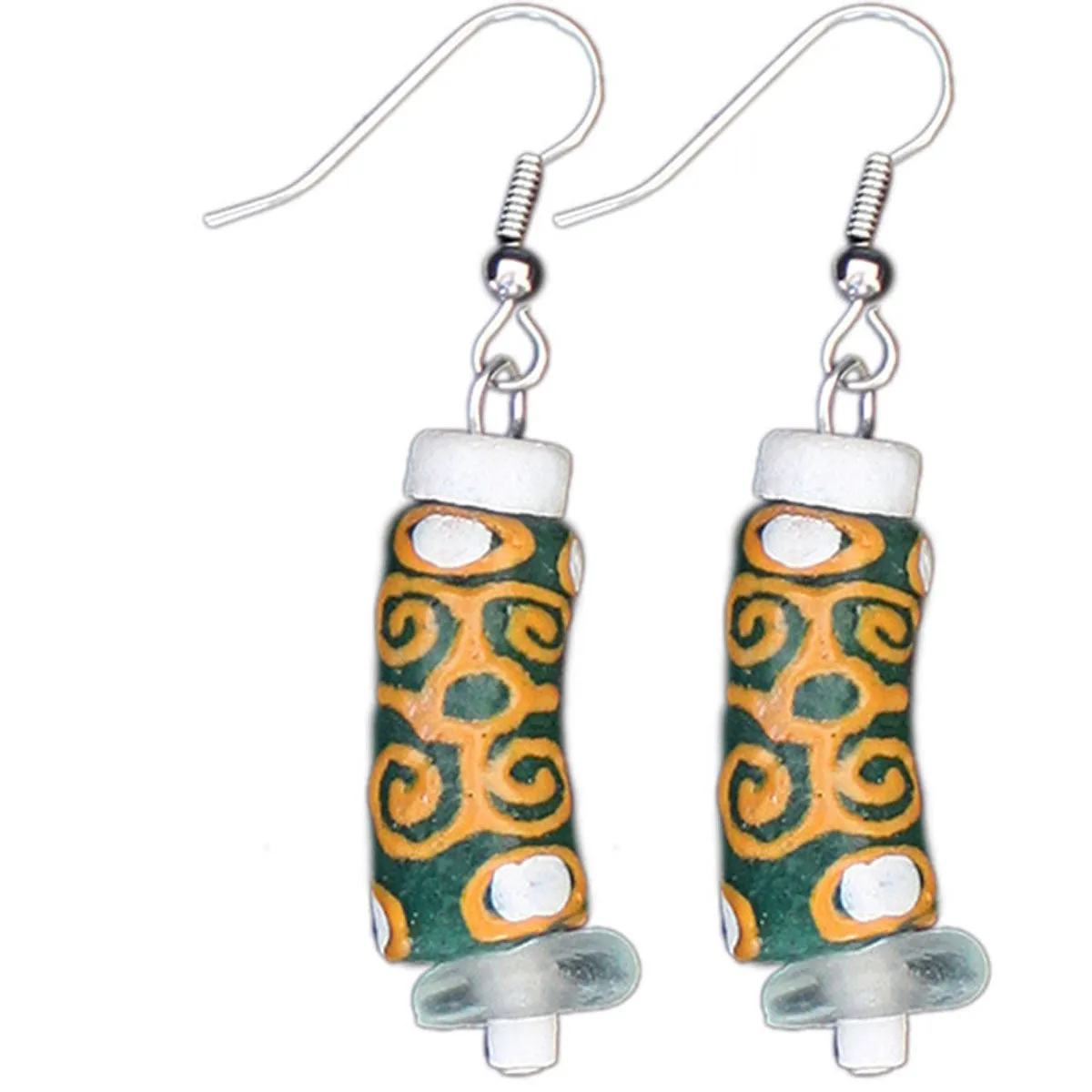 Recycled Glass Adinkra-Strength Earrings in Green Global Mamas