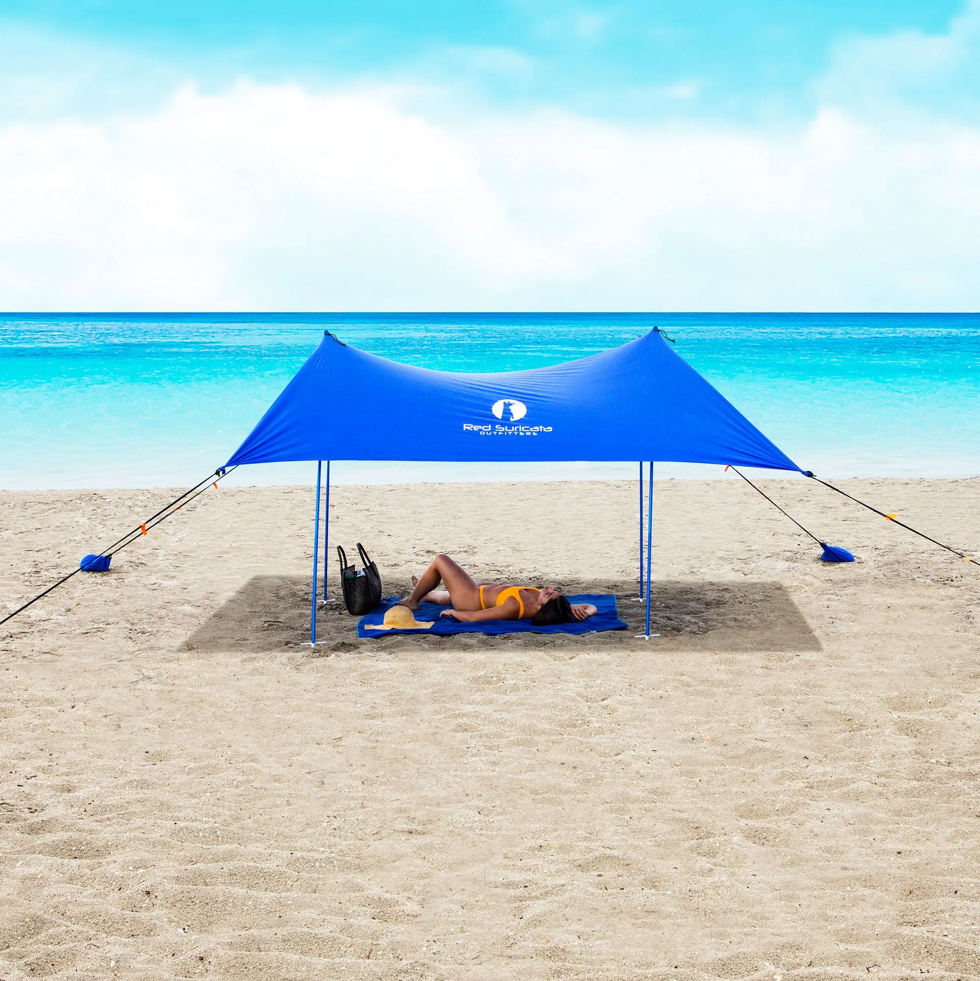 Red Suricata Blue Family Beach Sun Shade Canopy Tent Sunshade with sand anchors