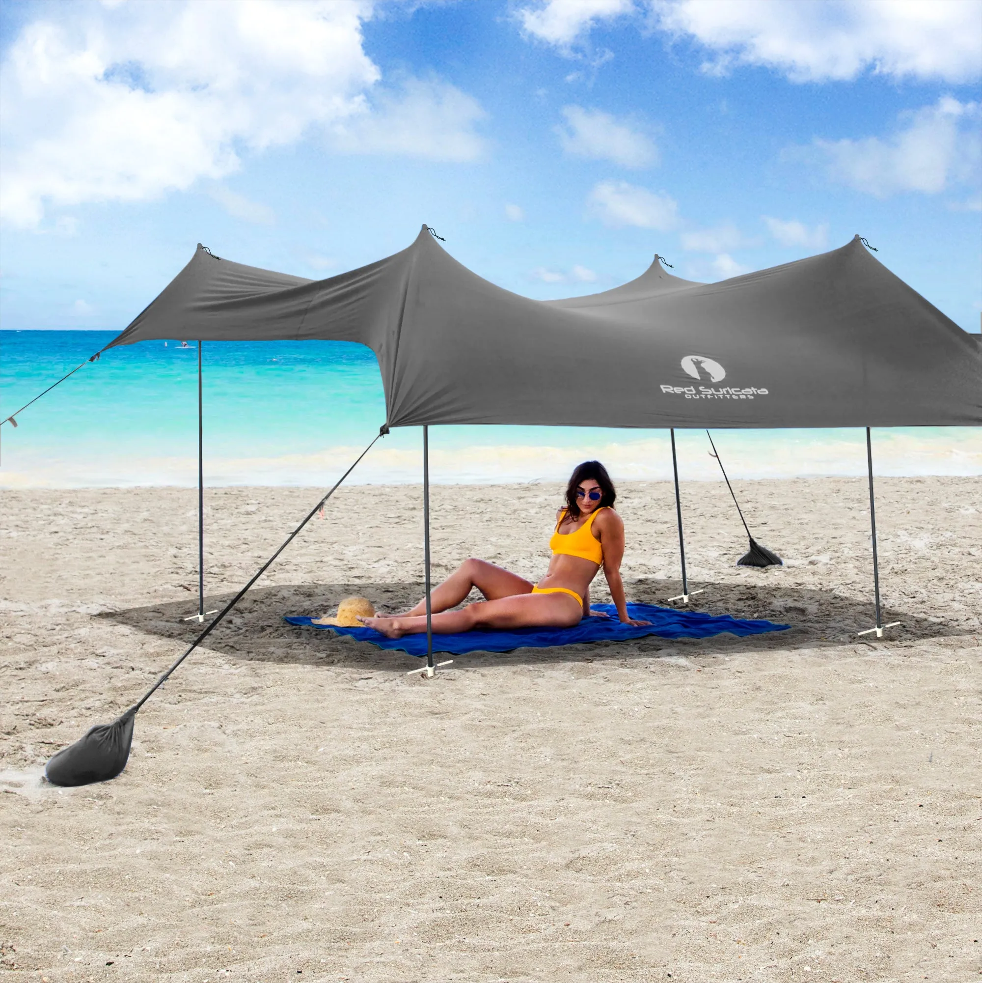 Red Suricata Grey Family Beach Sun Shade Canopy Tent Sunshade with sand anchors