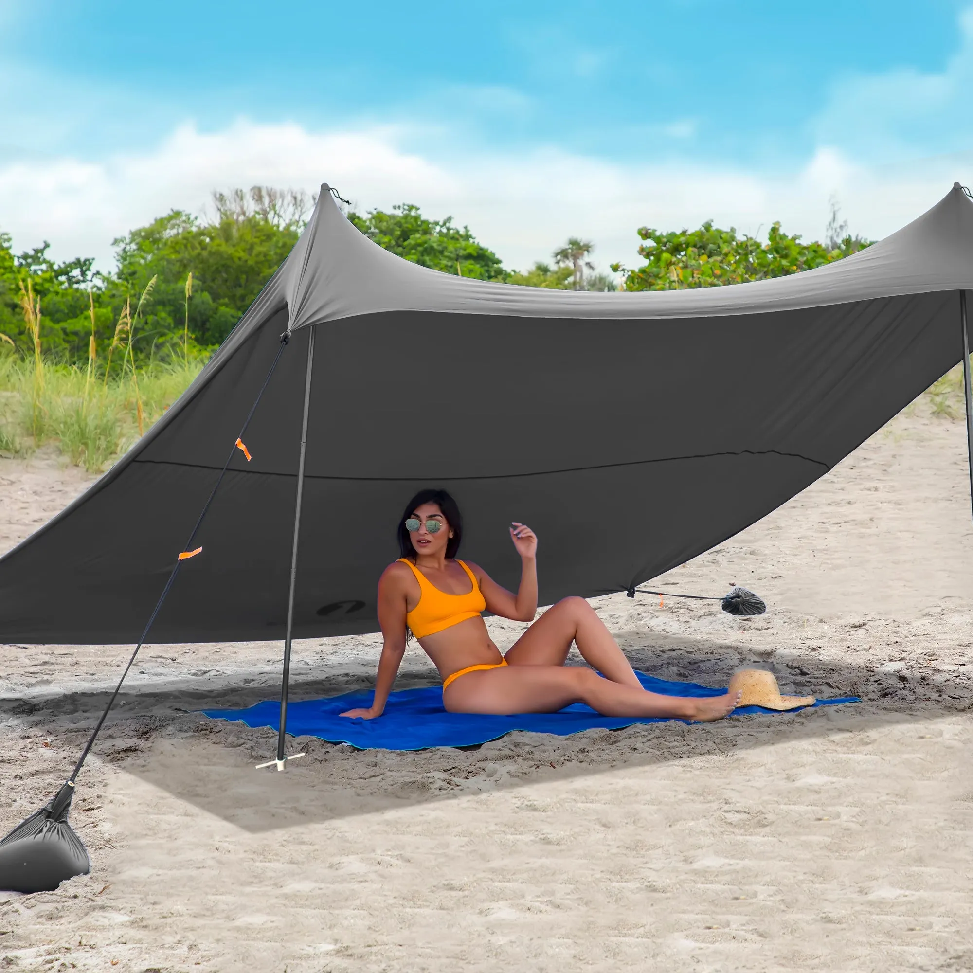 Red Suricata Grey Family Beach Sun Shade Canopy Tent Sunshade with sand anchors