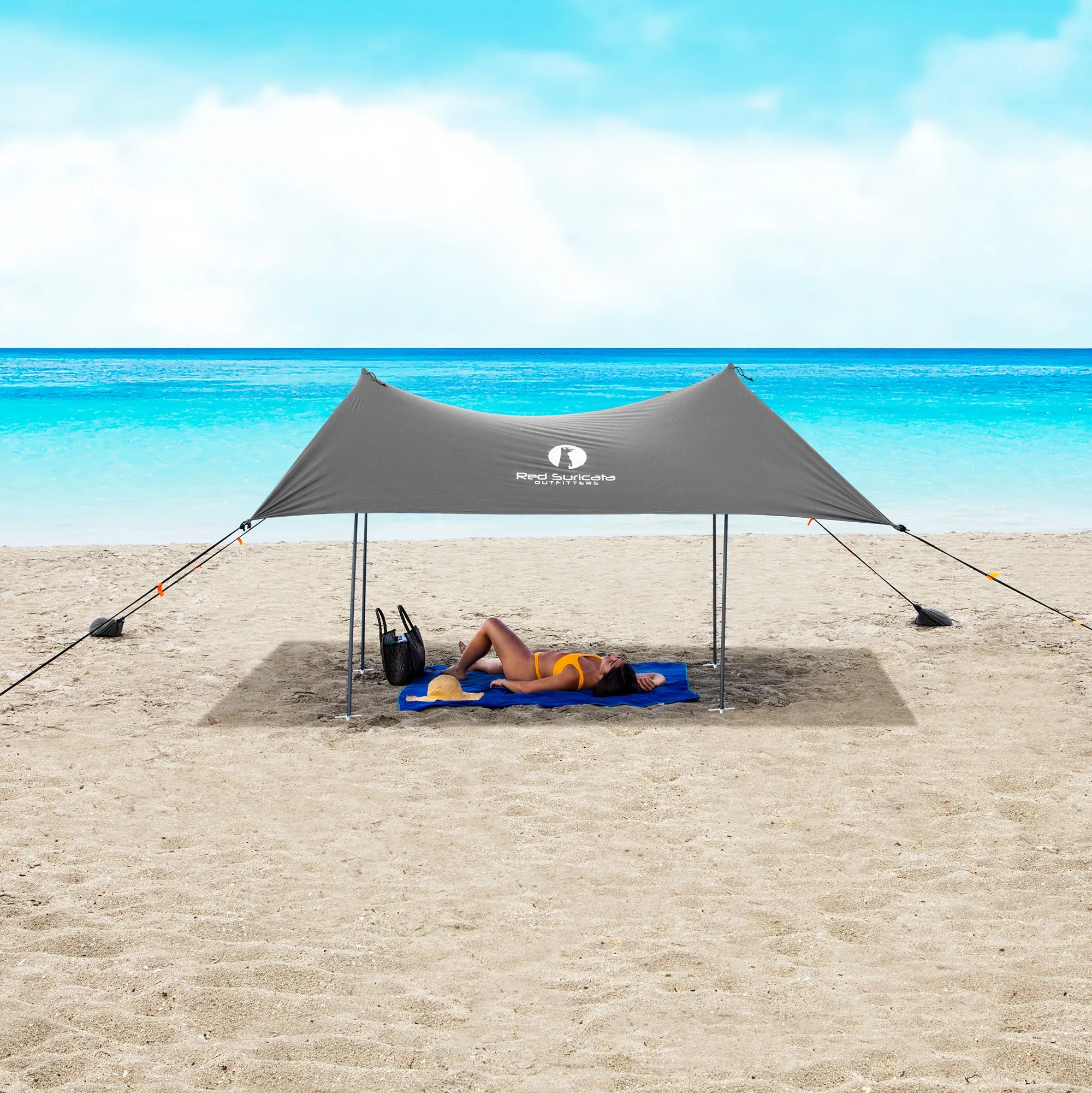 Red Suricata Grey Family Beach Sun Shade Canopy Tent Sunshade with sand anchors