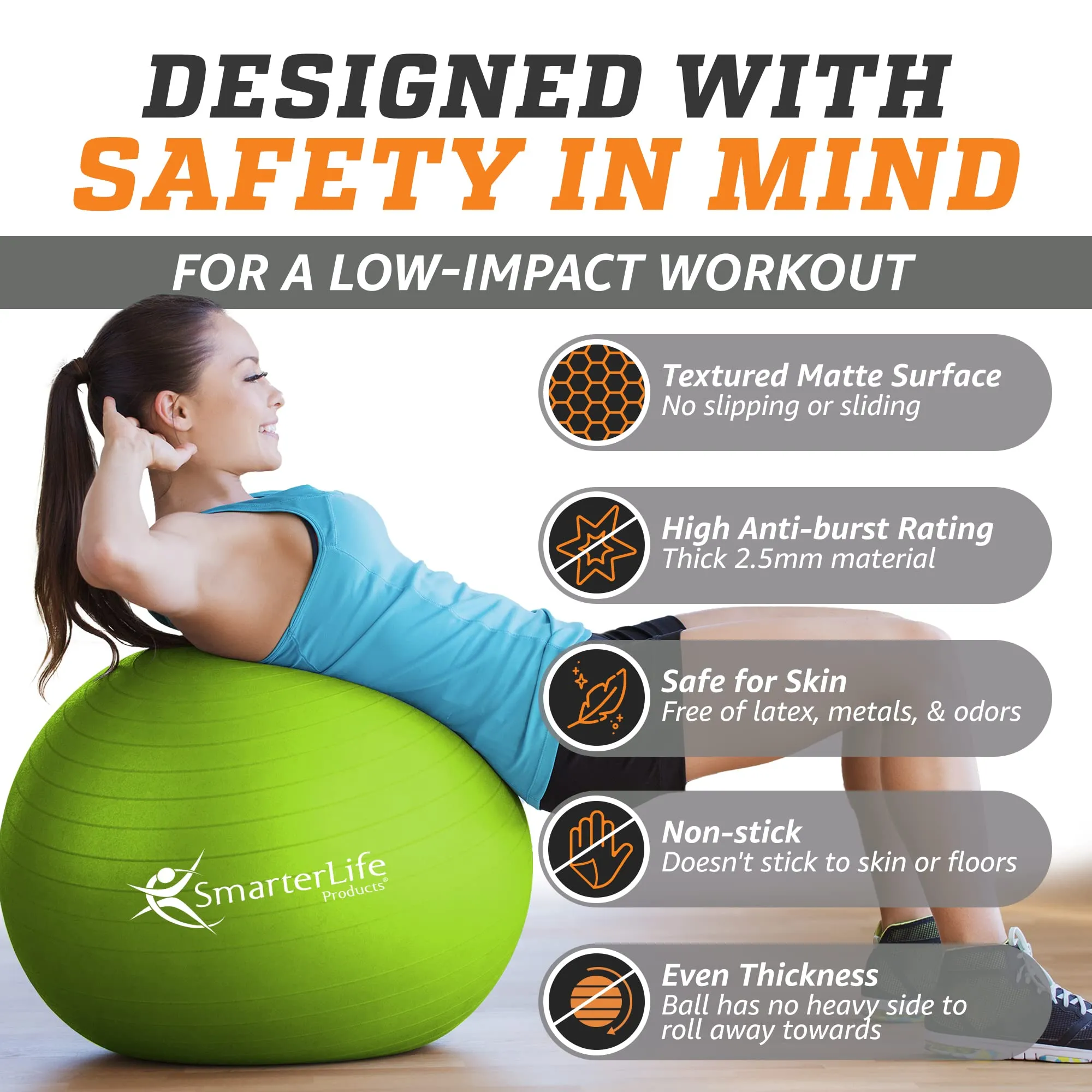 SmarterLife Workout Exercise Ball for Fitness Yoga Balance Stability or Birthing