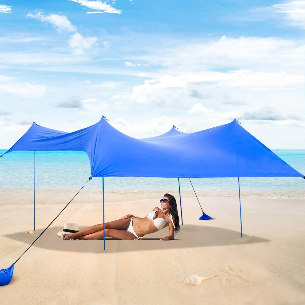 Tangkula Family Beach Sunshade, UPF50  Sun Shade Tent with Aluminum Poles