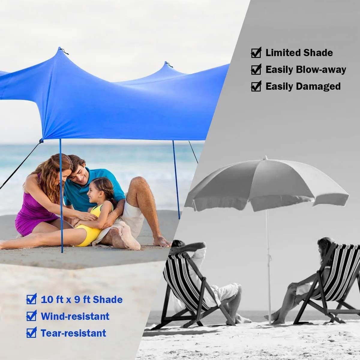 Tangkula Family Beach Sunshade, UPF50  Sun Shade Tent with Aluminum Poles