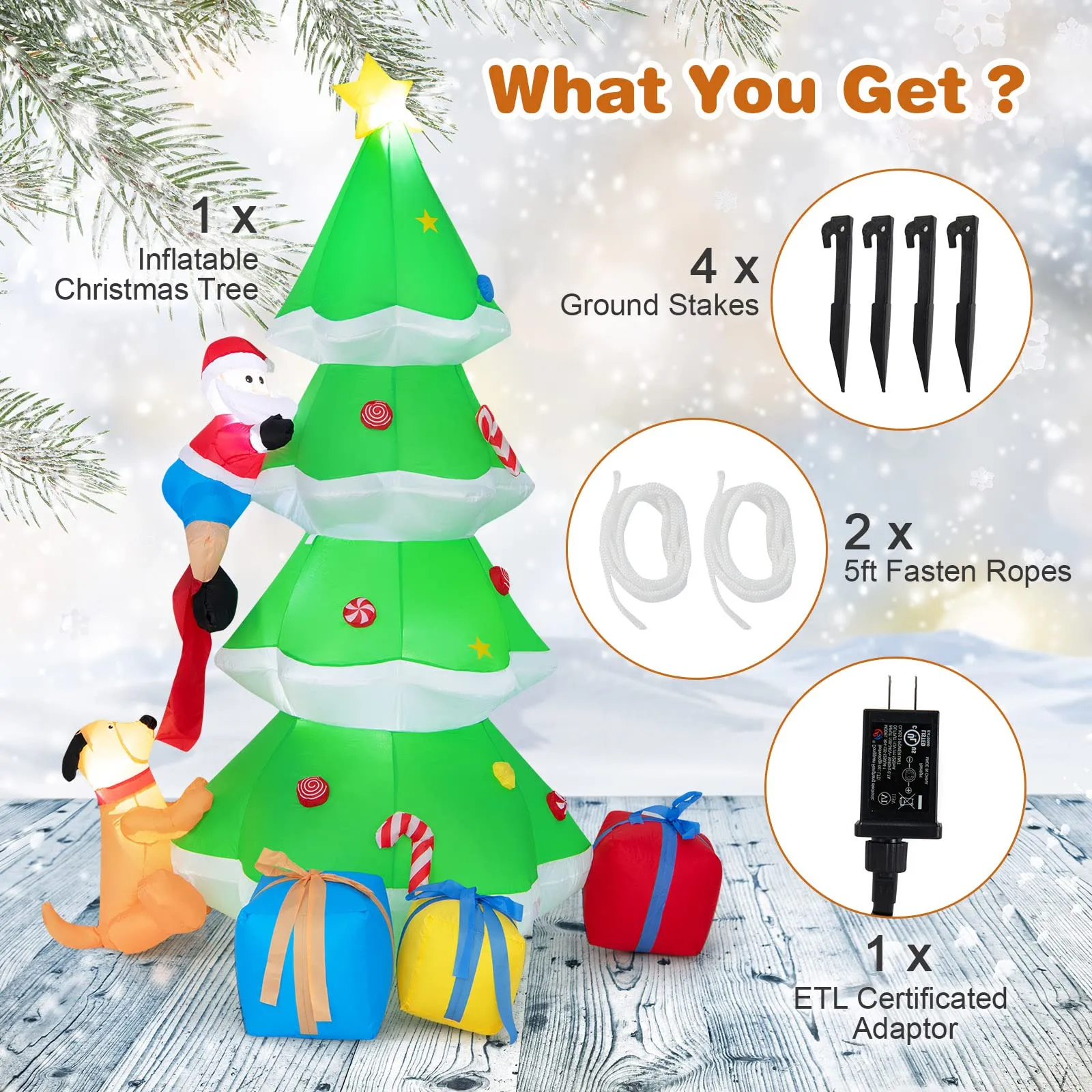 Tangkula  Inflatable Christmas Tree, LED Lights, Built-in Sandbags & Stakes, Indoor Outdoor Holiday Decor