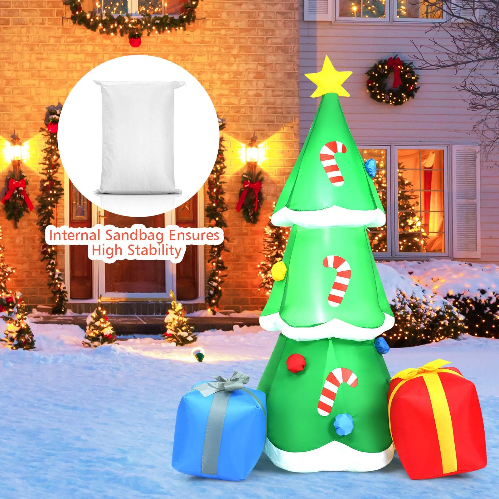 Tangkula  Inflatable Christmas Tree, LED Lights, Built-in Sandbags & Stakes, Indoor Outdoor Holiday Decor