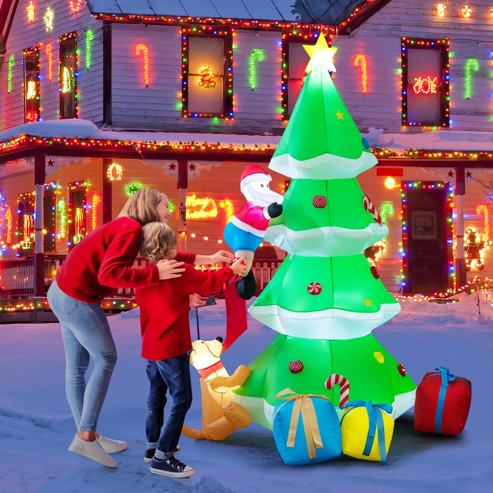 Tangkula  Inflatable Christmas Tree, LED Lights, Built-in Sandbags & Stakes, Indoor Outdoor Holiday Decor