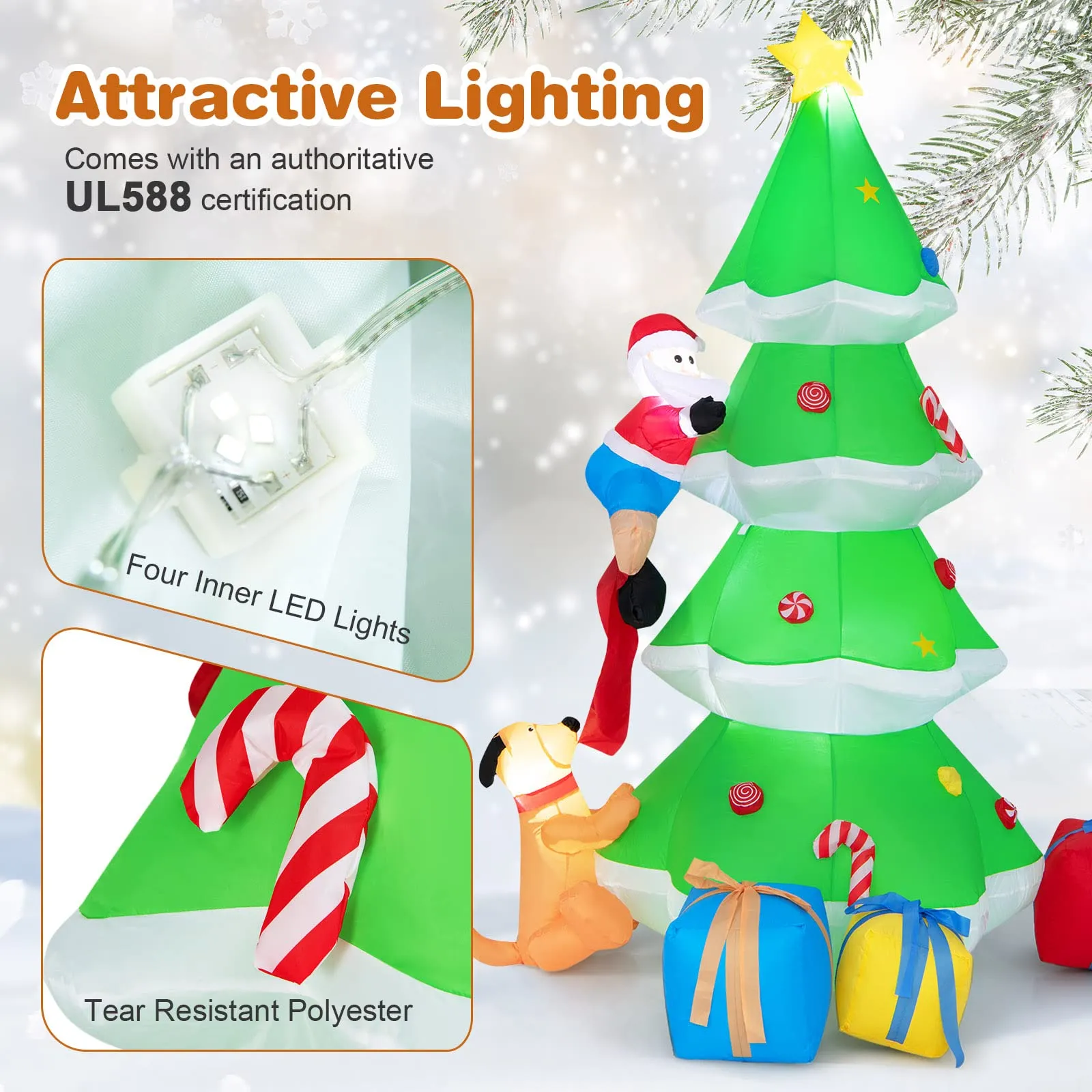 Tangkula  Inflatable Christmas Tree, LED Lights, Built-in Sandbags & Stakes, Indoor Outdoor Holiday Decor