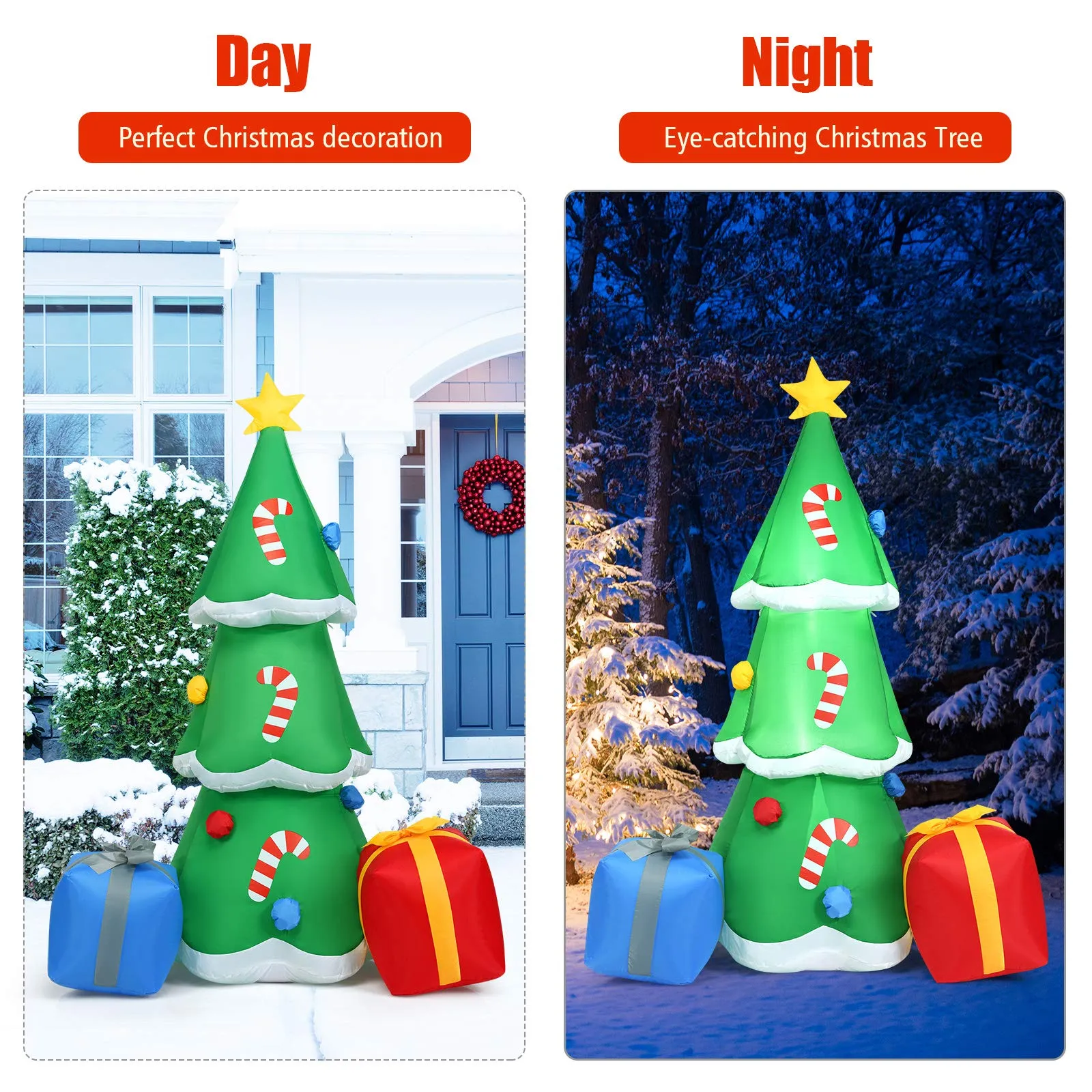 Tangkula  Inflatable Christmas Tree, LED Lights, Built-in Sandbags & Stakes, Indoor Outdoor Holiday Decor