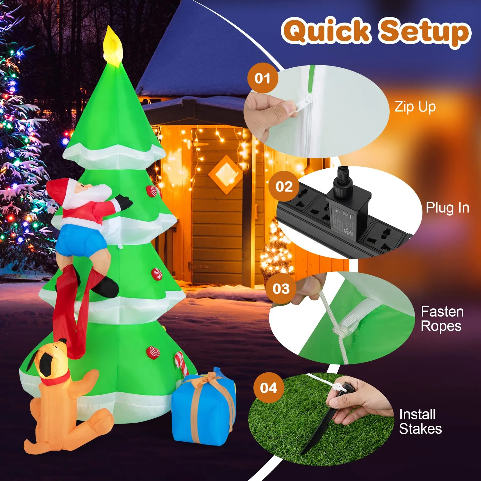 Tangkula  Inflatable Christmas Tree, LED Lights, Built-in Sandbags & Stakes, Indoor Outdoor Holiday Decor