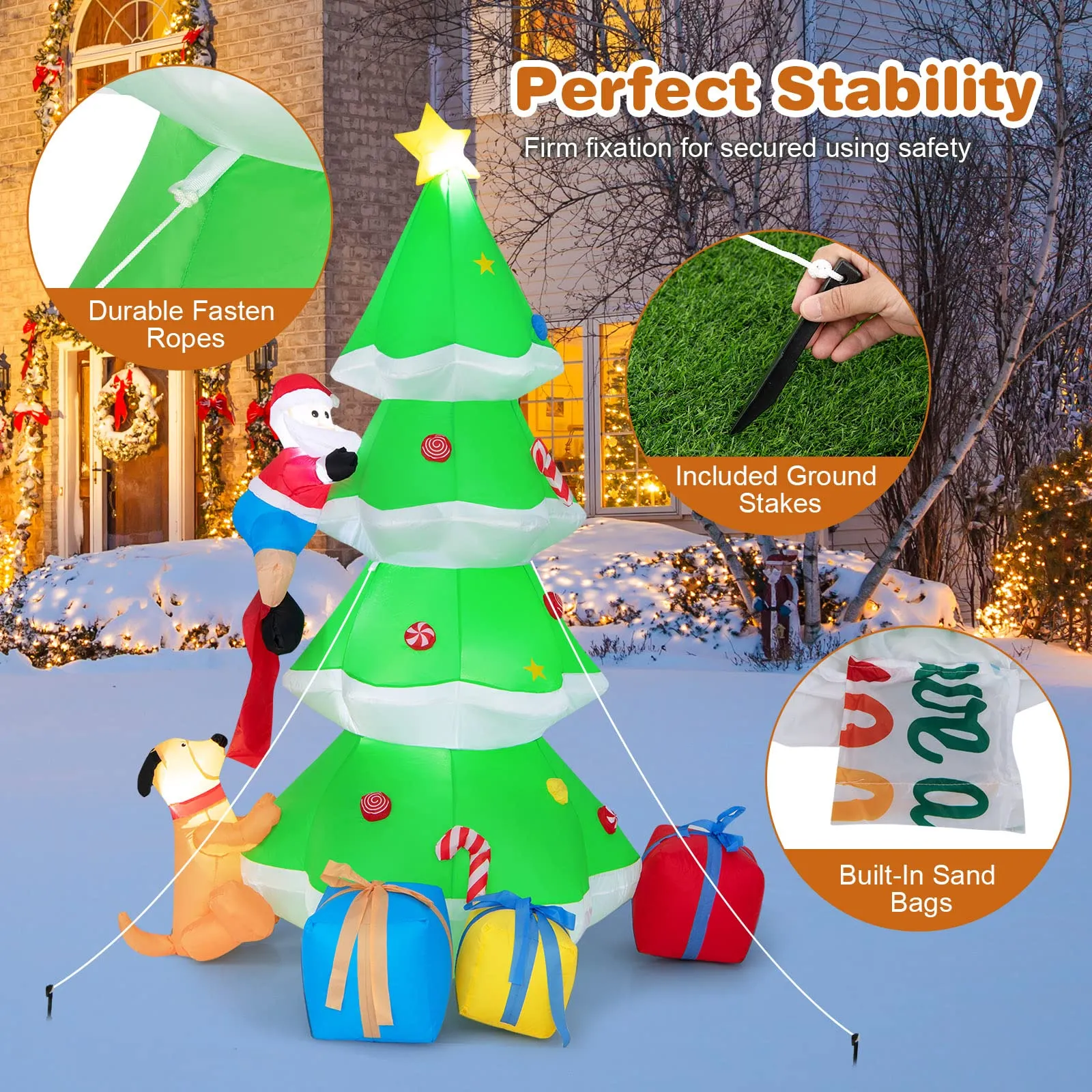 Tangkula  Inflatable Christmas Tree, LED Lights, Built-in Sandbags & Stakes, Indoor Outdoor Holiday Decor