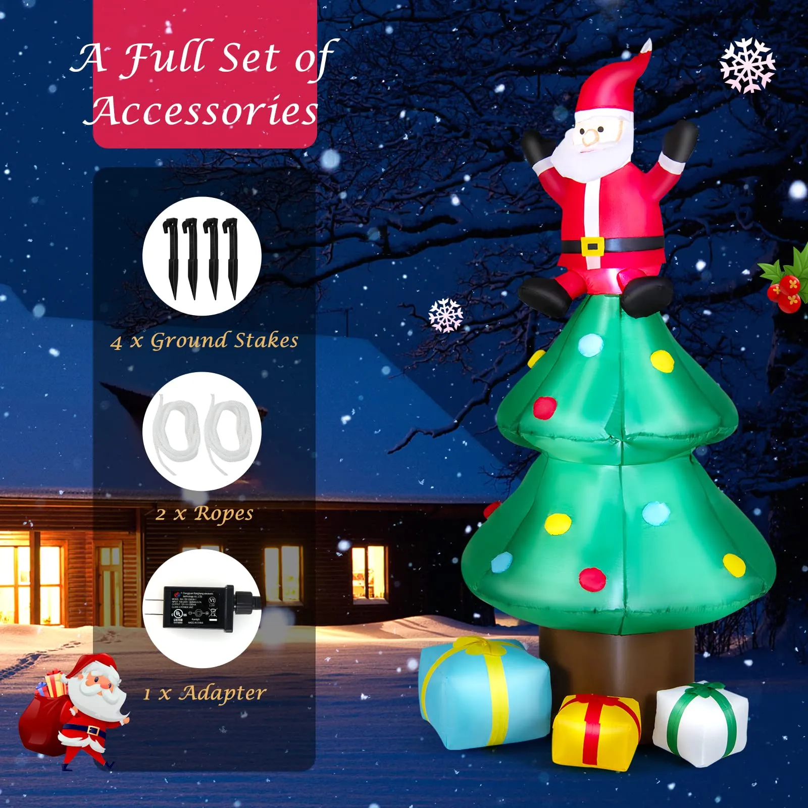 Tangkula  Inflatable Christmas Tree, LED Lights, Built-in Sandbags & Stakes, Indoor Outdoor Holiday Decor