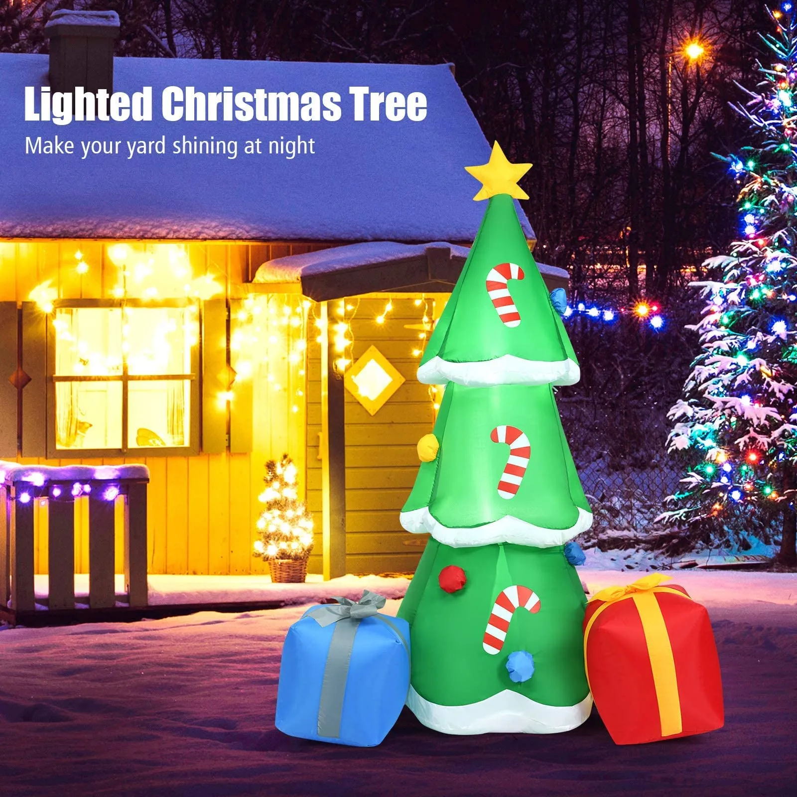 Tangkula  Inflatable Christmas Tree, LED Lights, Built-in Sandbags & Stakes, Indoor Outdoor Holiday Decor