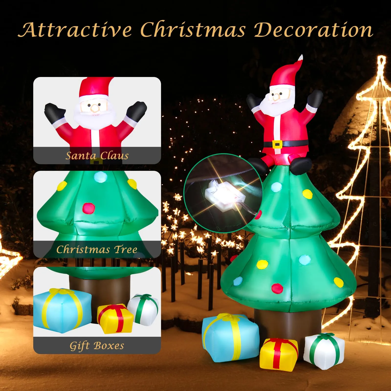 Tangkula  Inflatable Christmas Tree, LED Lights, Built-in Sandbags & Stakes, Indoor Outdoor Holiday Decor