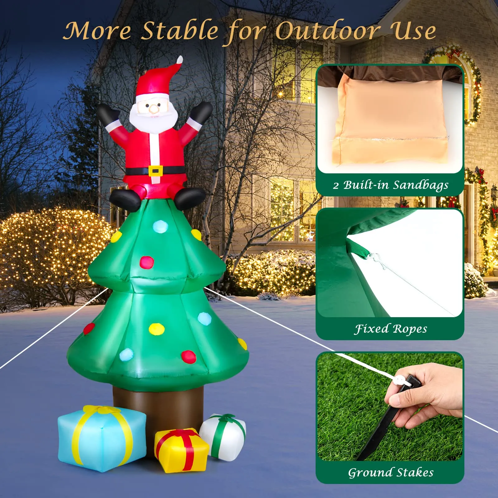 Tangkula  Inflatable Christmas Tree, LED Lights, Built-in Sandbags & Stakes, Indoor Outdoor Holiday Decor