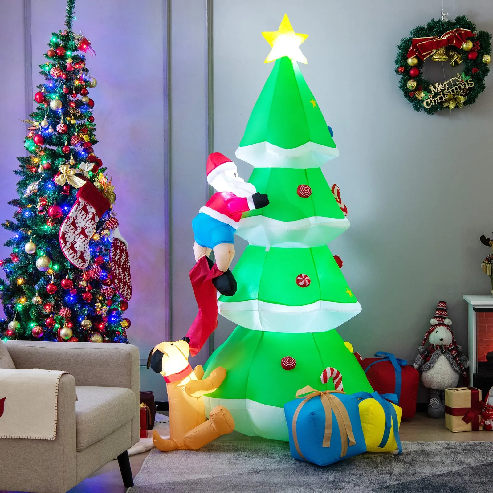 Tangkula  Inflatable Christmas Tree, LED Lights, Built-in Sandbags & Stakes, Indoor Outdoor Holiday Decor