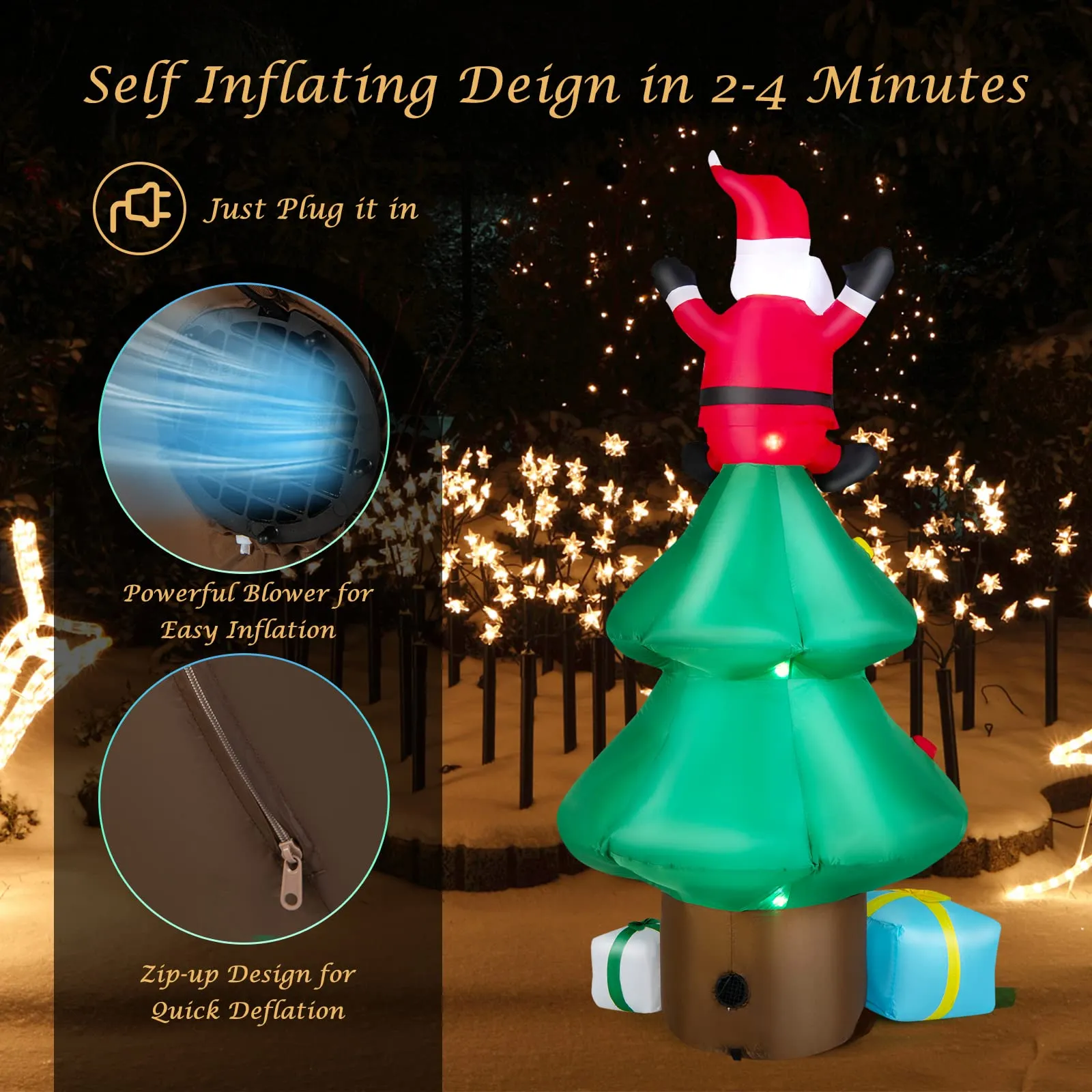 Tangkula  Inflatable Christmas Tree, LED Lights, Built-in Sandbags & Stakes, Indoor Outdoor Holiday Decor