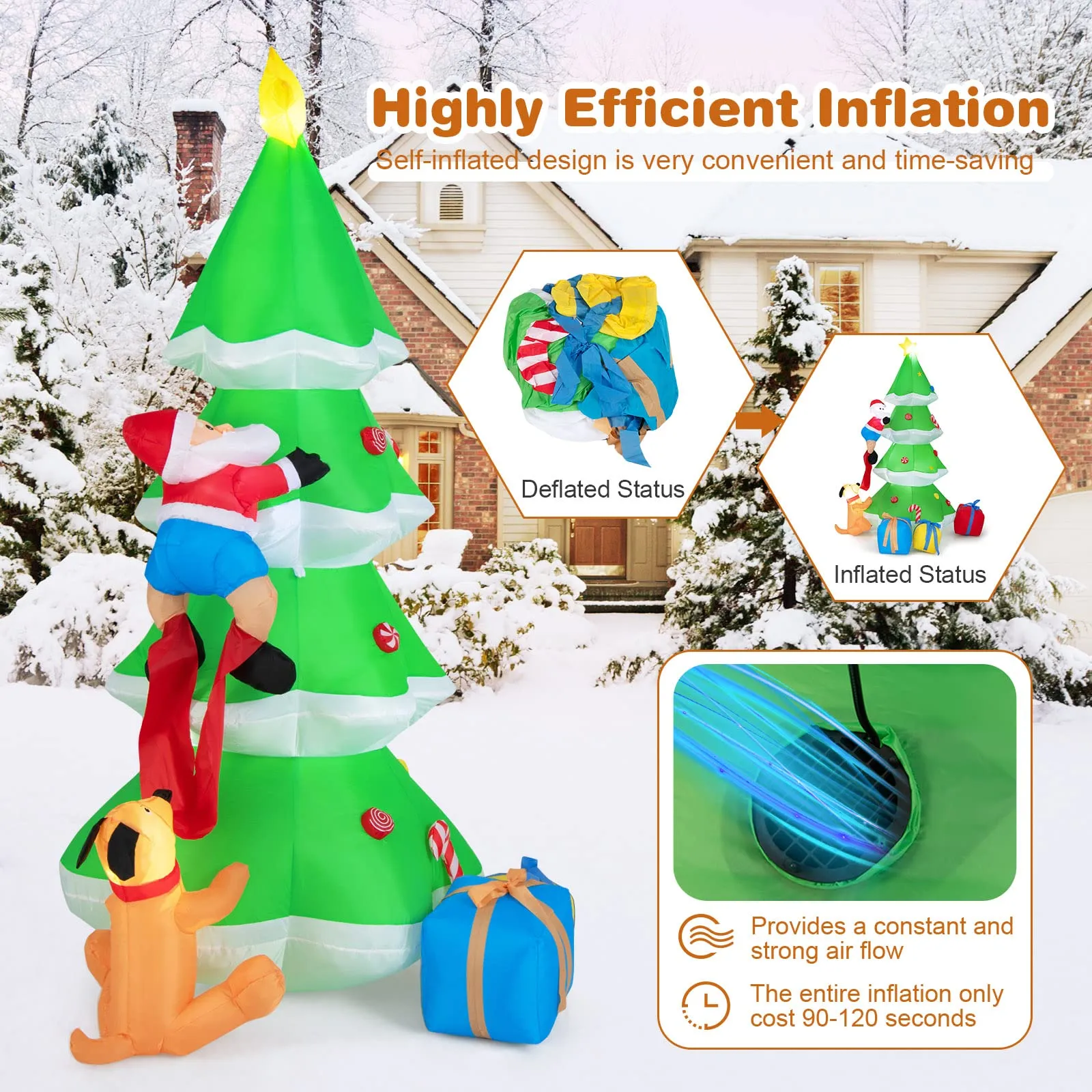 Tangkula  Inflatable Christmas Tree, LED Lights, Built-in Sandbags & Stakes, Indoor Outdoor Holiday Decor