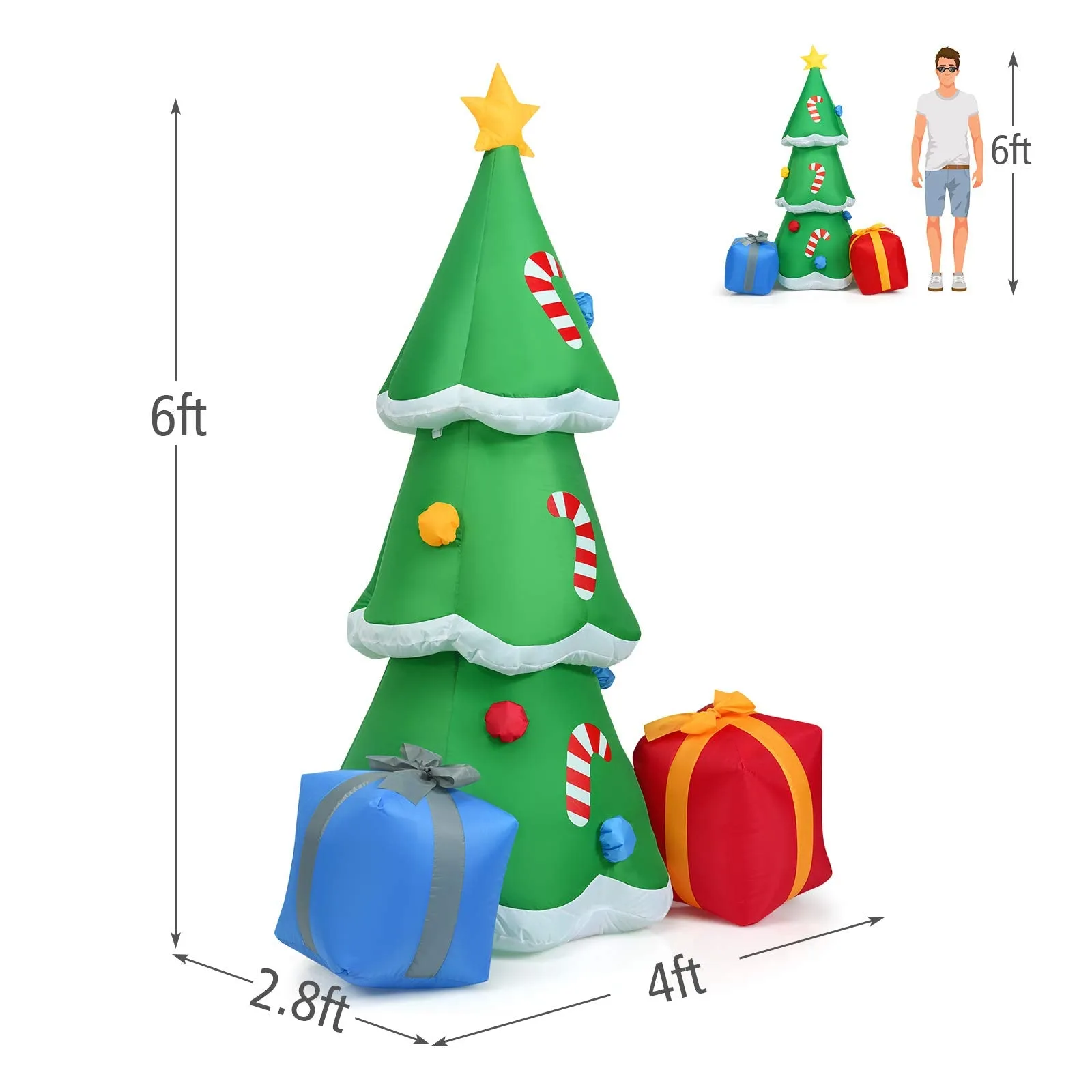 Tangkula  Inflatable Christmas Tree, LED Lights, Built-in Sandbags & Stakes, Indoor Outdoor Holiday Decor